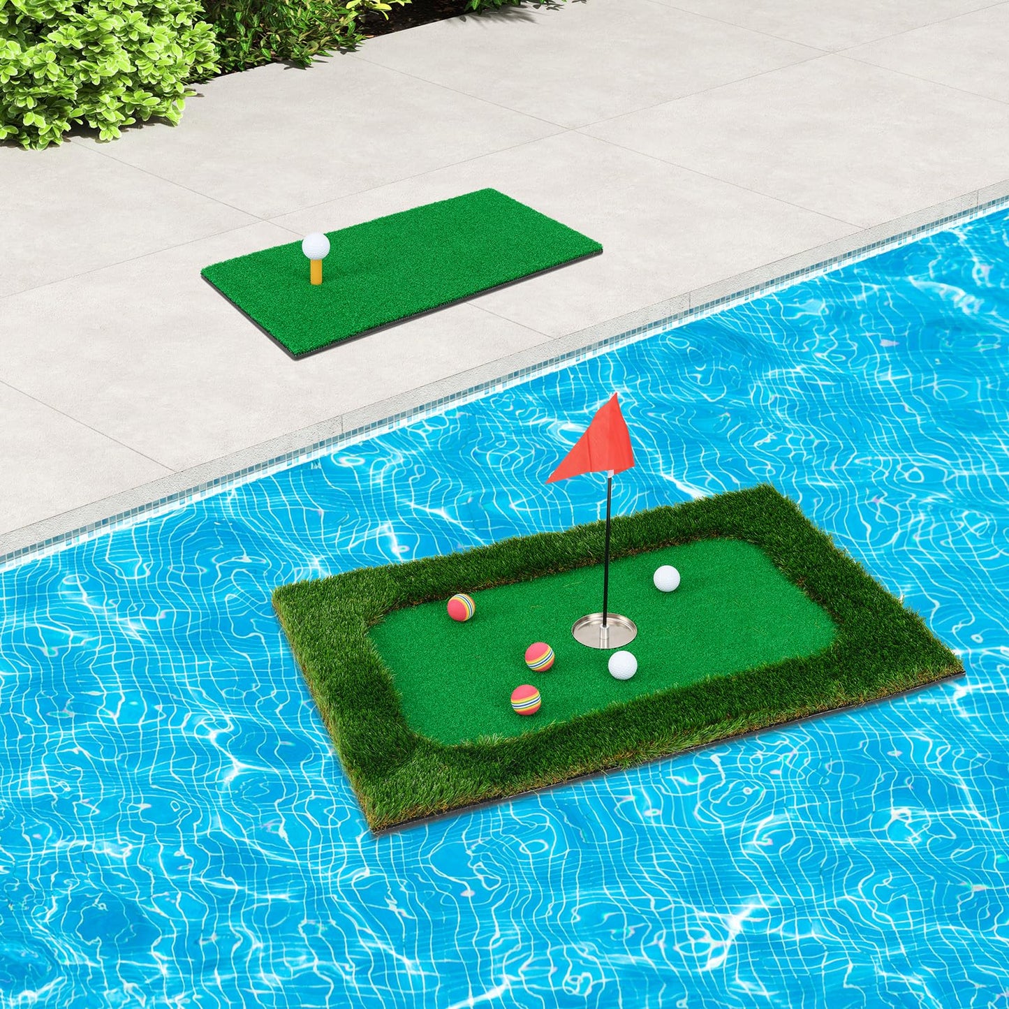 Tangkula Floating Golf Green for Pool, Floating Chipping Green Includes Golf Hitting Mat