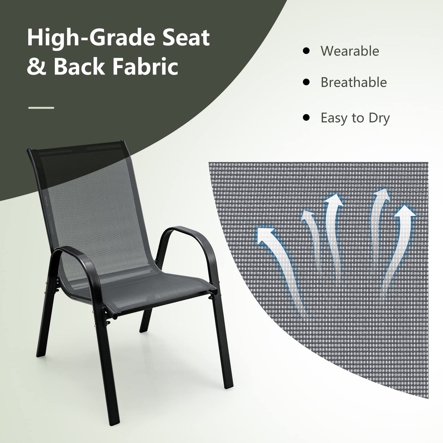 Tangkula 4 Pieces Patio Dining Chairs, Outdoor Stackable All Weather Heavy Duty Dining Chairs Set with Armrests