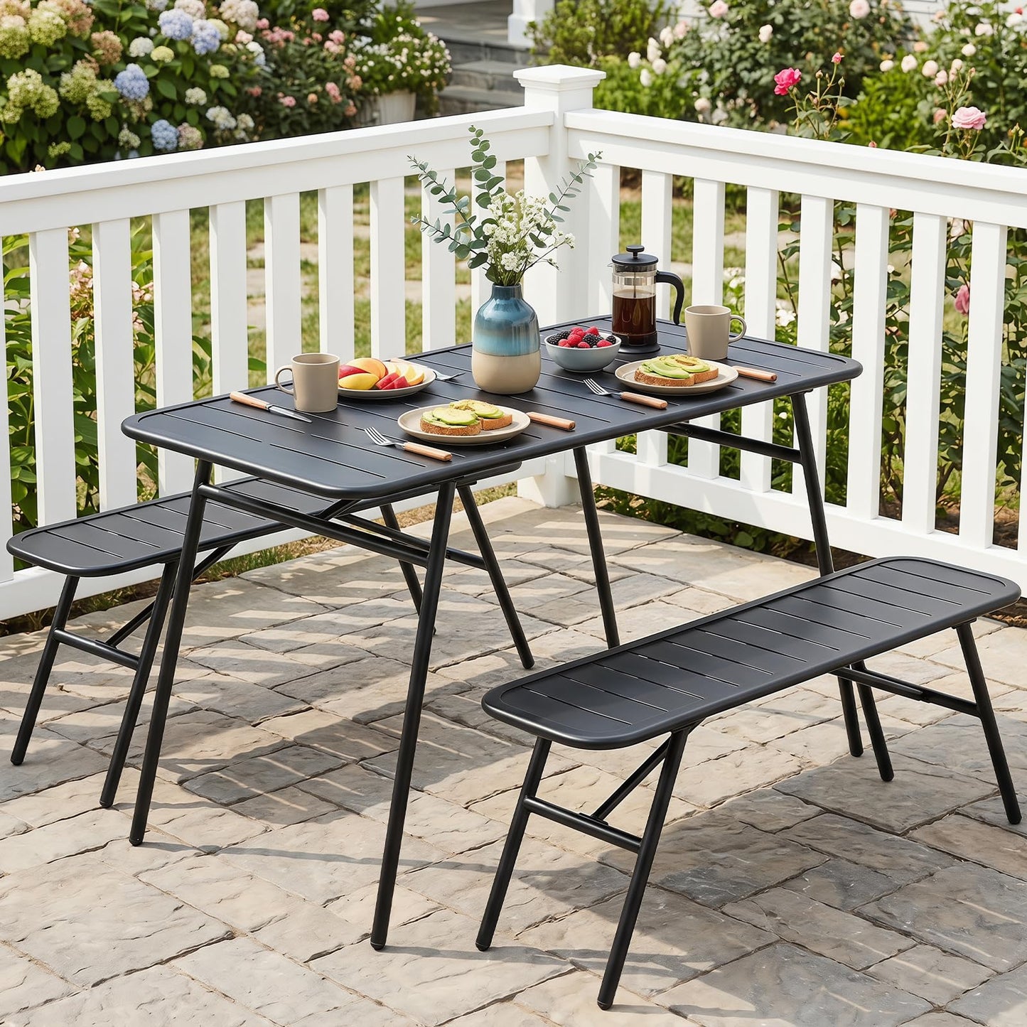 Tangkula 3 Pieces Patio Furniture Set with 2 Benches