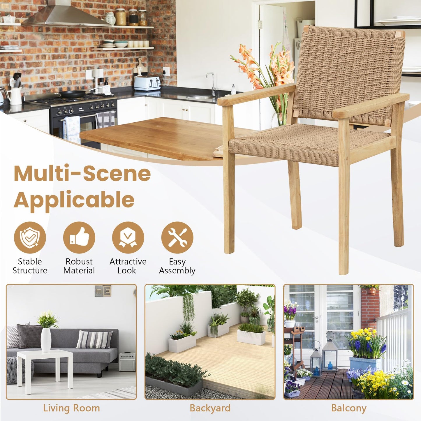 Tangkula Patio Dining Chairs w/Paper Rope Woven Seat