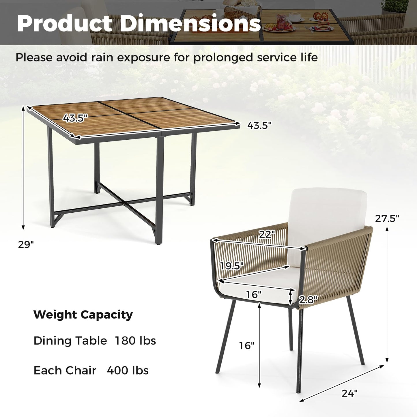 Tangkula 5 Pieces Patio Dining Set Outdoor Rectangular Table and Chairs