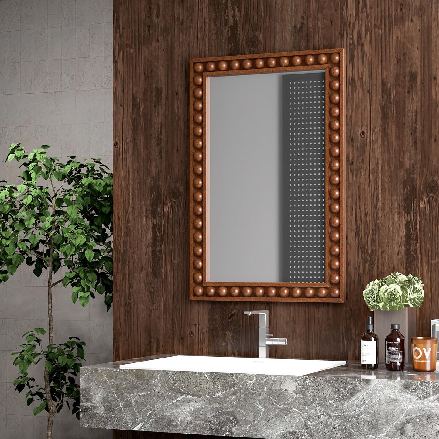 Miroir mural rustique Tangkula, miroir mural rectangulaire de 24" x 36" avec cadre en bois massif