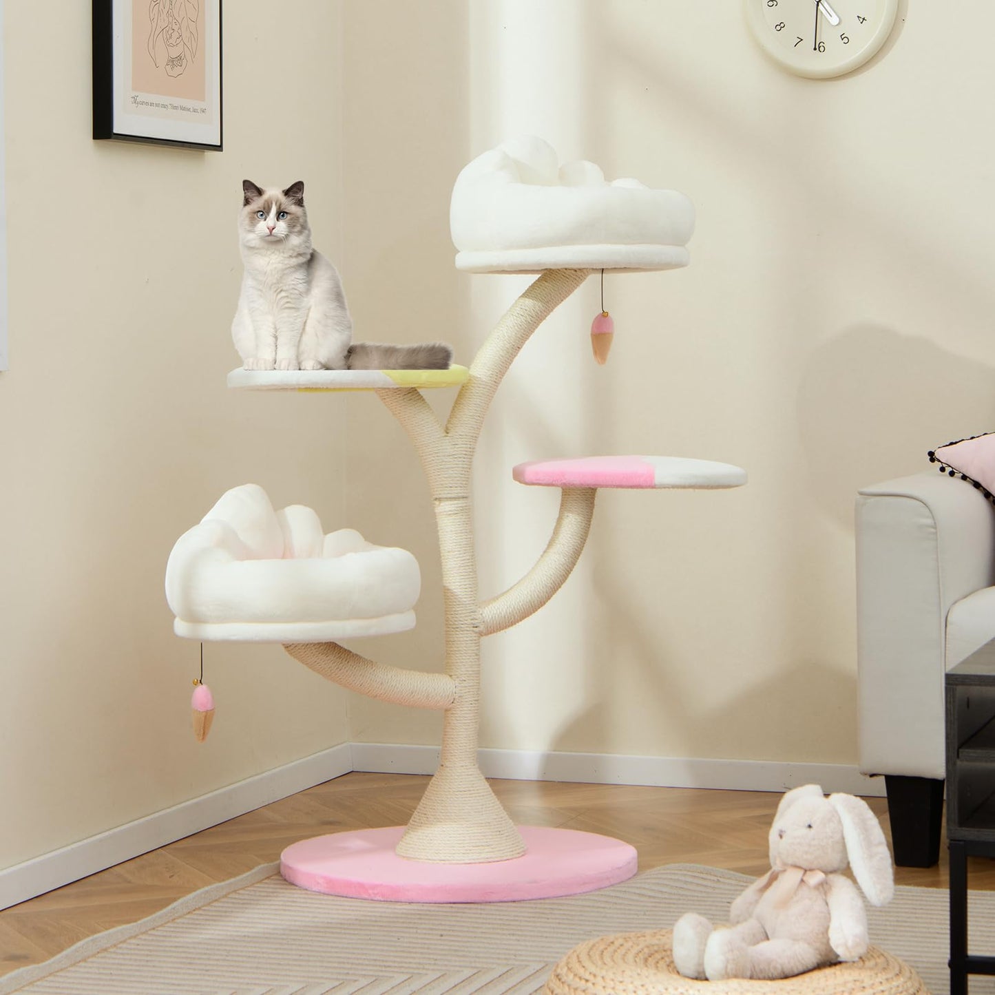 Tangkula Arbre à chat mignon multicouche de 123 cm avec poteaux à griffer recouverts de sisal