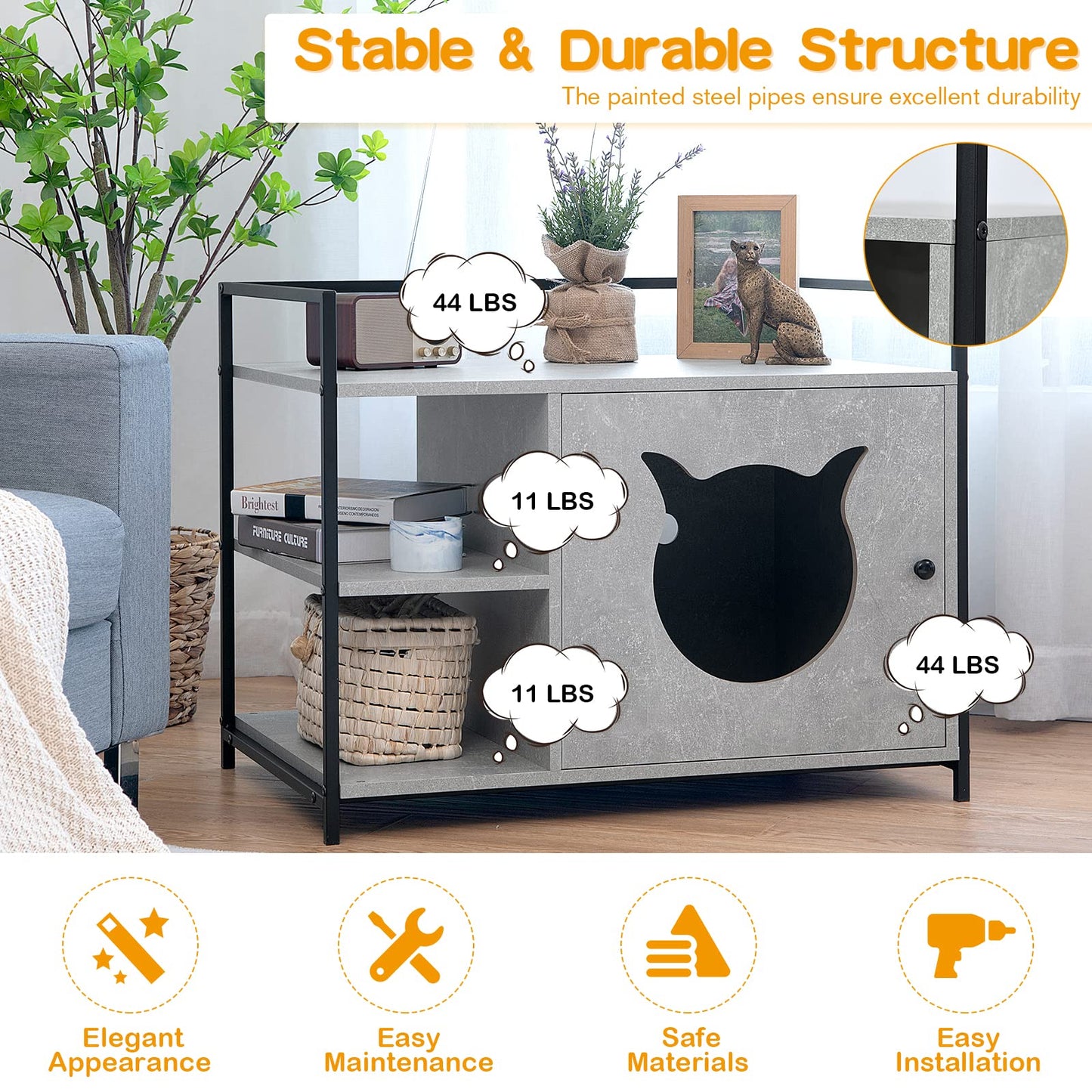 Tangkula Cat Litter Box Enclosure 2 in 1 Hidden Washroom & Nightstand With 2 Tier Storage Shelf
