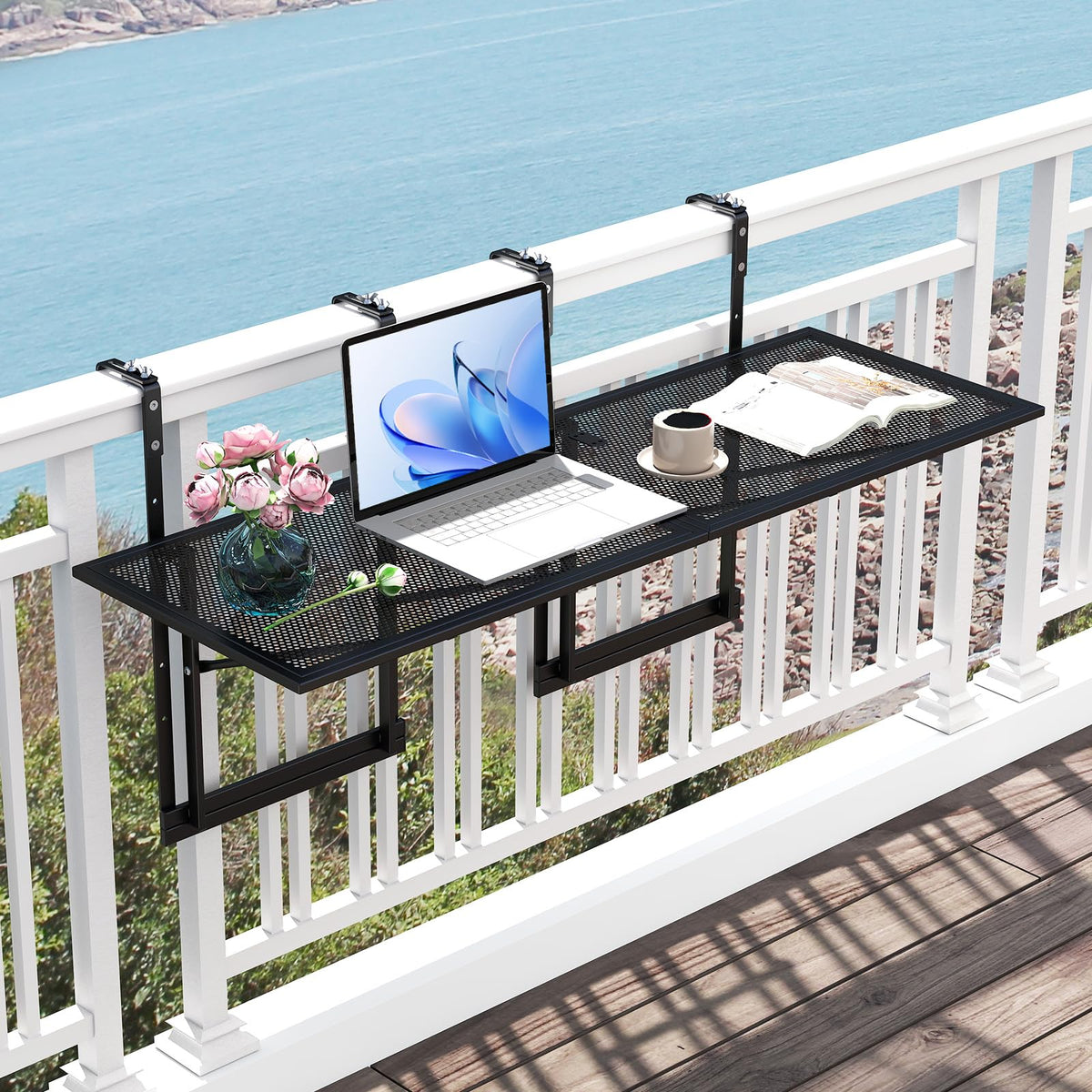 Tangkula Table de balcon pliable 122 cm pour rambardes de 3,8 cm à 8,9 cm d'épaisseur
