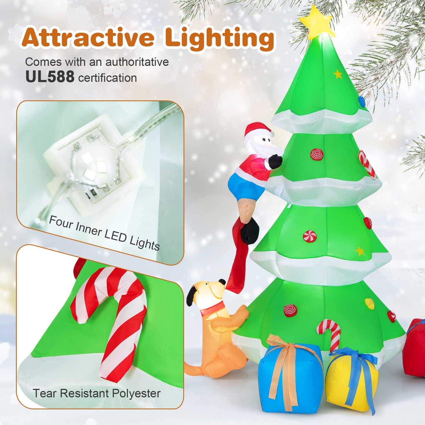 Tangkula Inflatable Christmas Tree, LED Lights, Built-in Sandbags & Stakes, Indoor Outdoor Holiday Decor