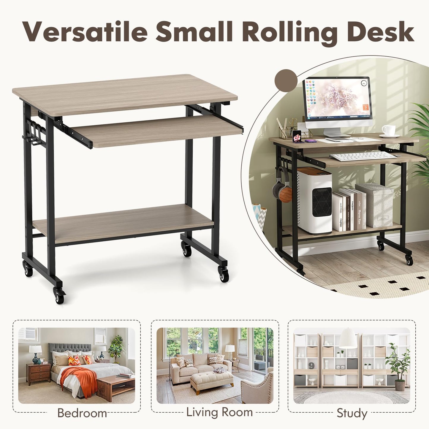 Tangkula Chariot de bureau roulant avec plateau pour clavier
