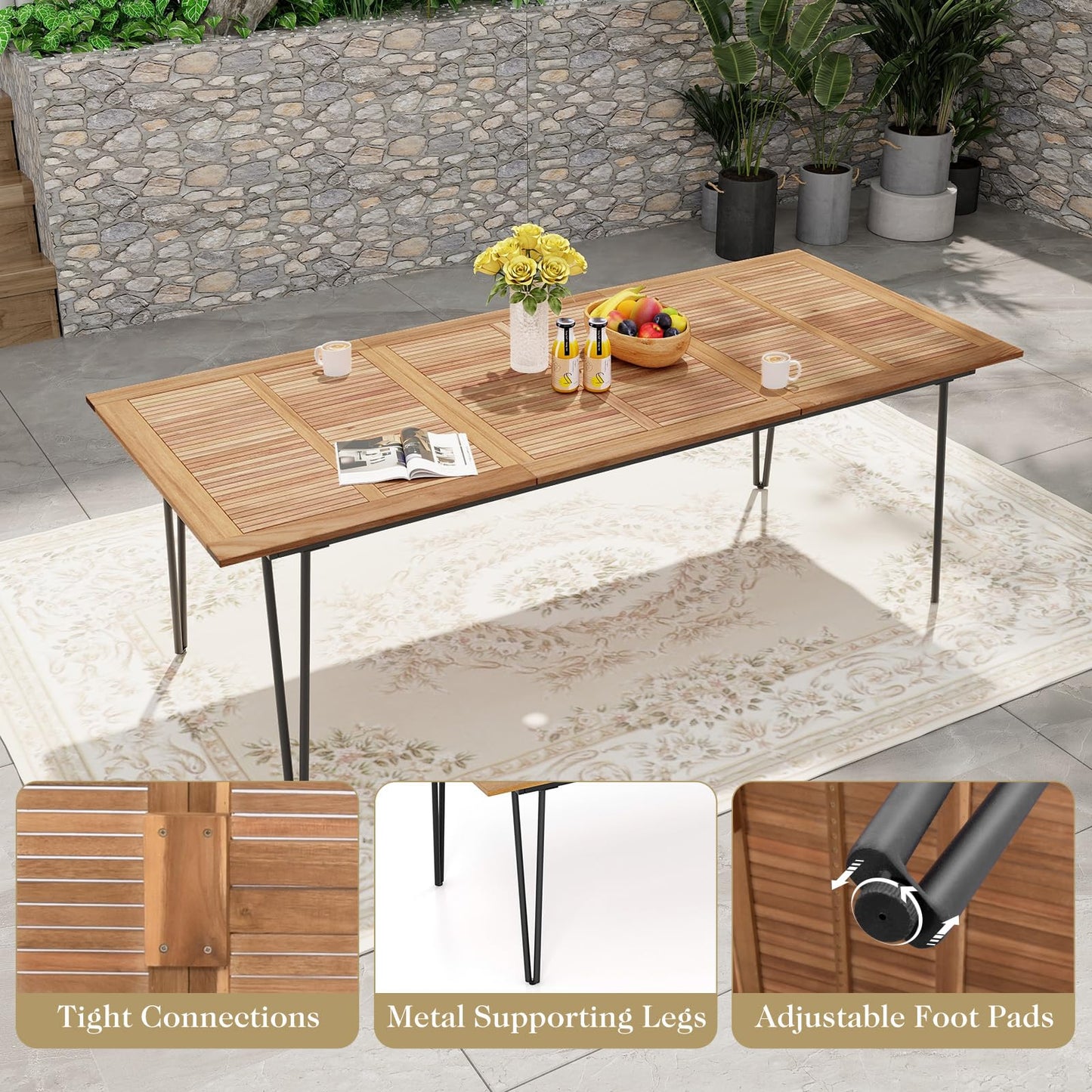 Tangkula 86.5-Inch Patio Dining Table, Indoor & Outdoor Dining Table w/Umbrella Hole for Patio Yard Deck, for 8 People