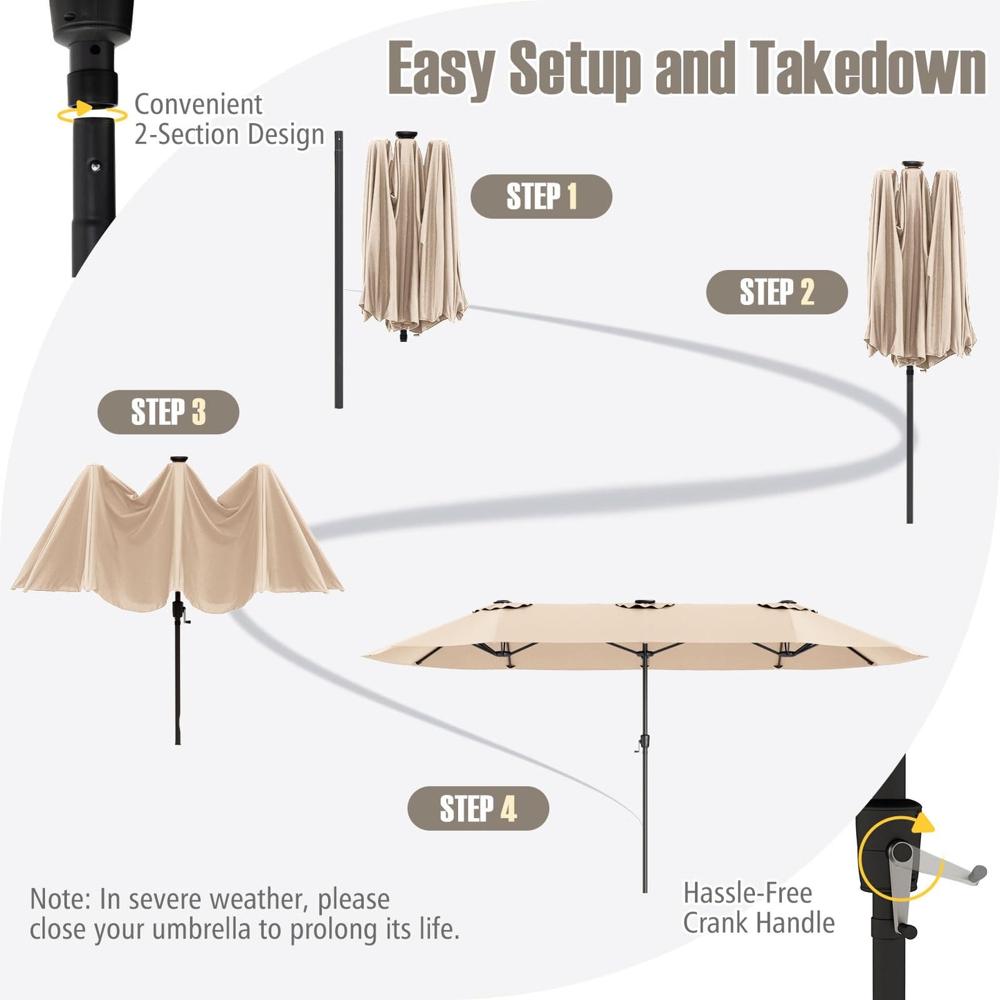 Tangkula 15.5 FT Extra-Large Patio Umbrella w/LED Solar Lights