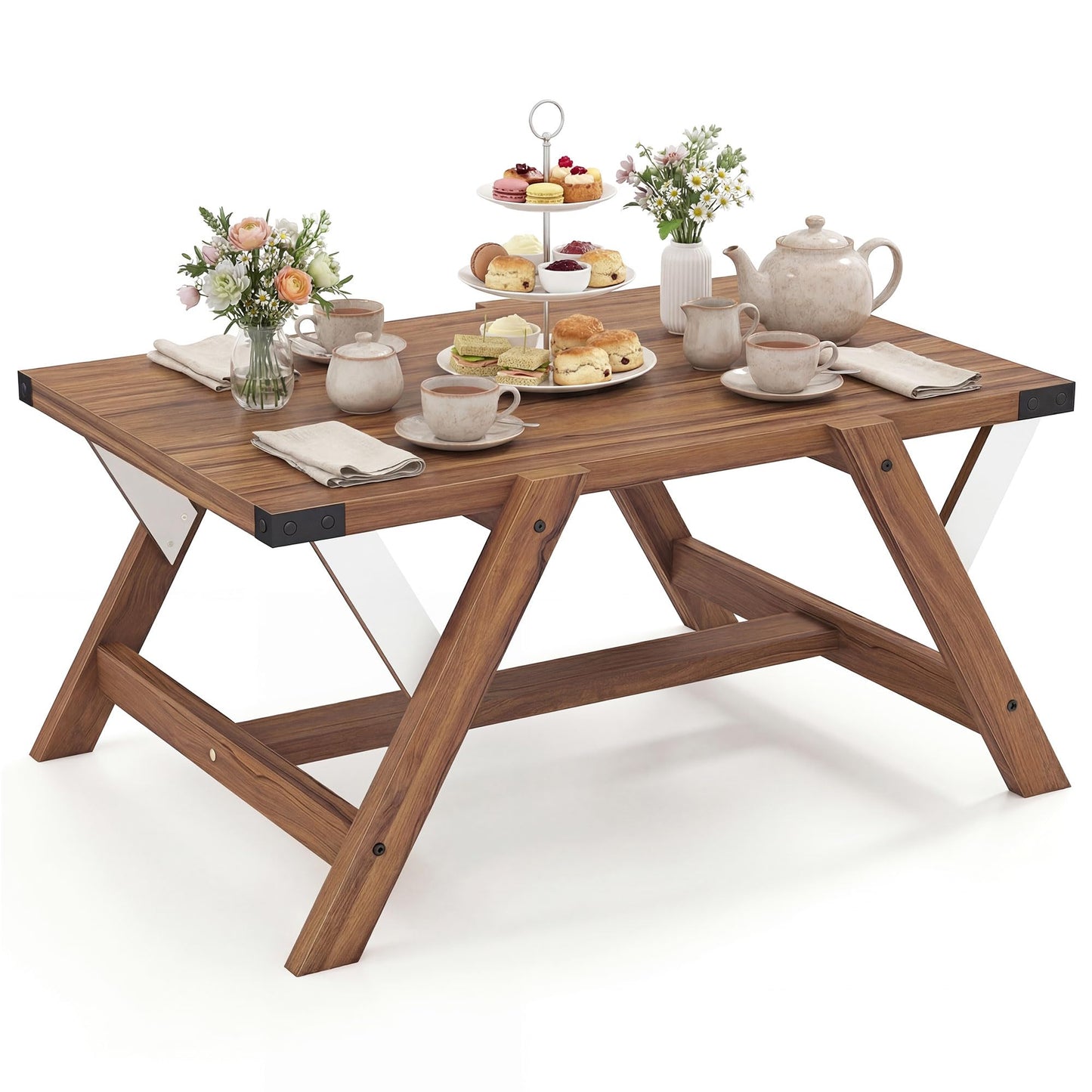 Tangkula Farmhouse 35.5-Inch Rectangle Wooden Coffee Table for Living Room