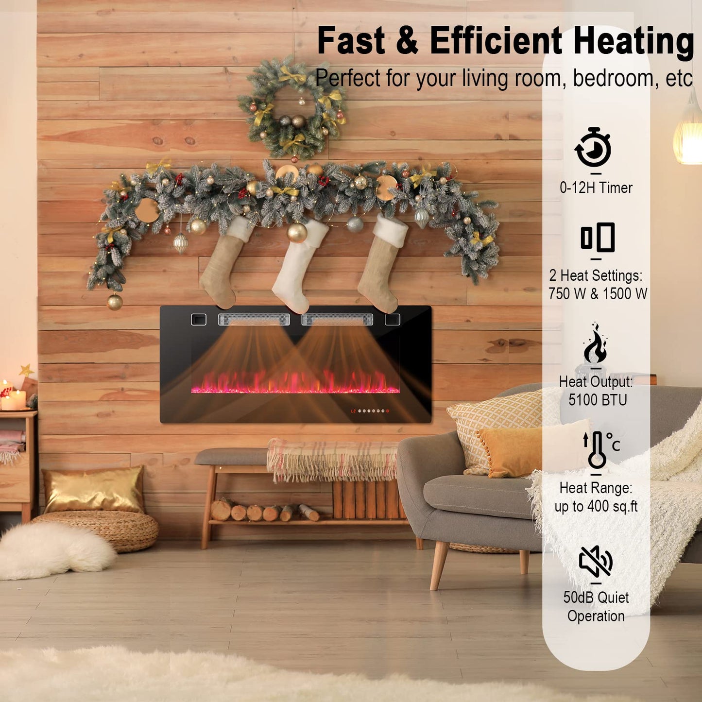Tangkula Electric Fireplace Insert(42 inches/50 inches/72 inches)