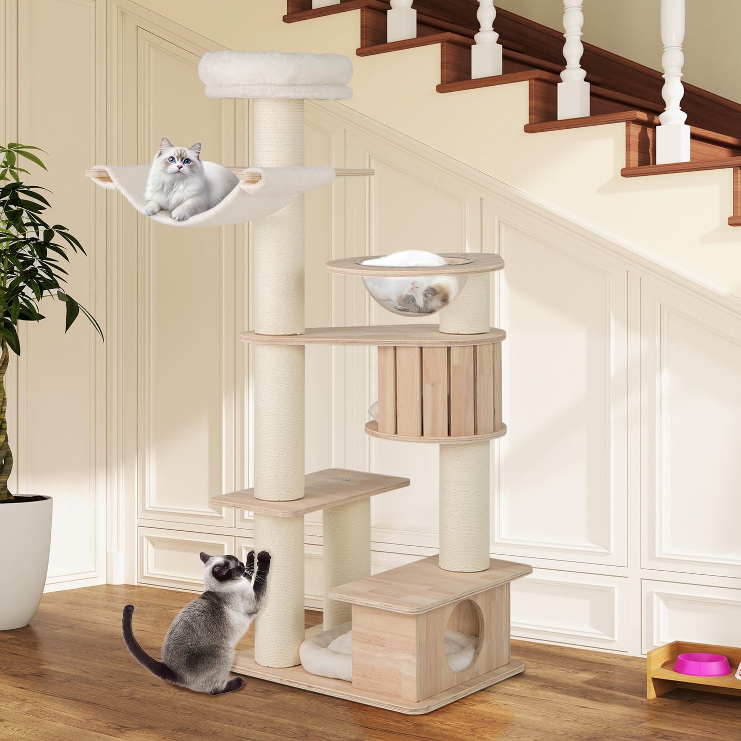 Tangkula 69” Tall Multi-Layer Wood Cat Tree for Indoor Cats Large Adult