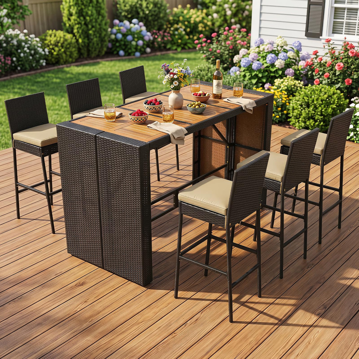 Ensemble de bar extérieur Tangkula 7 pièces avec 6 chaises rembourrées