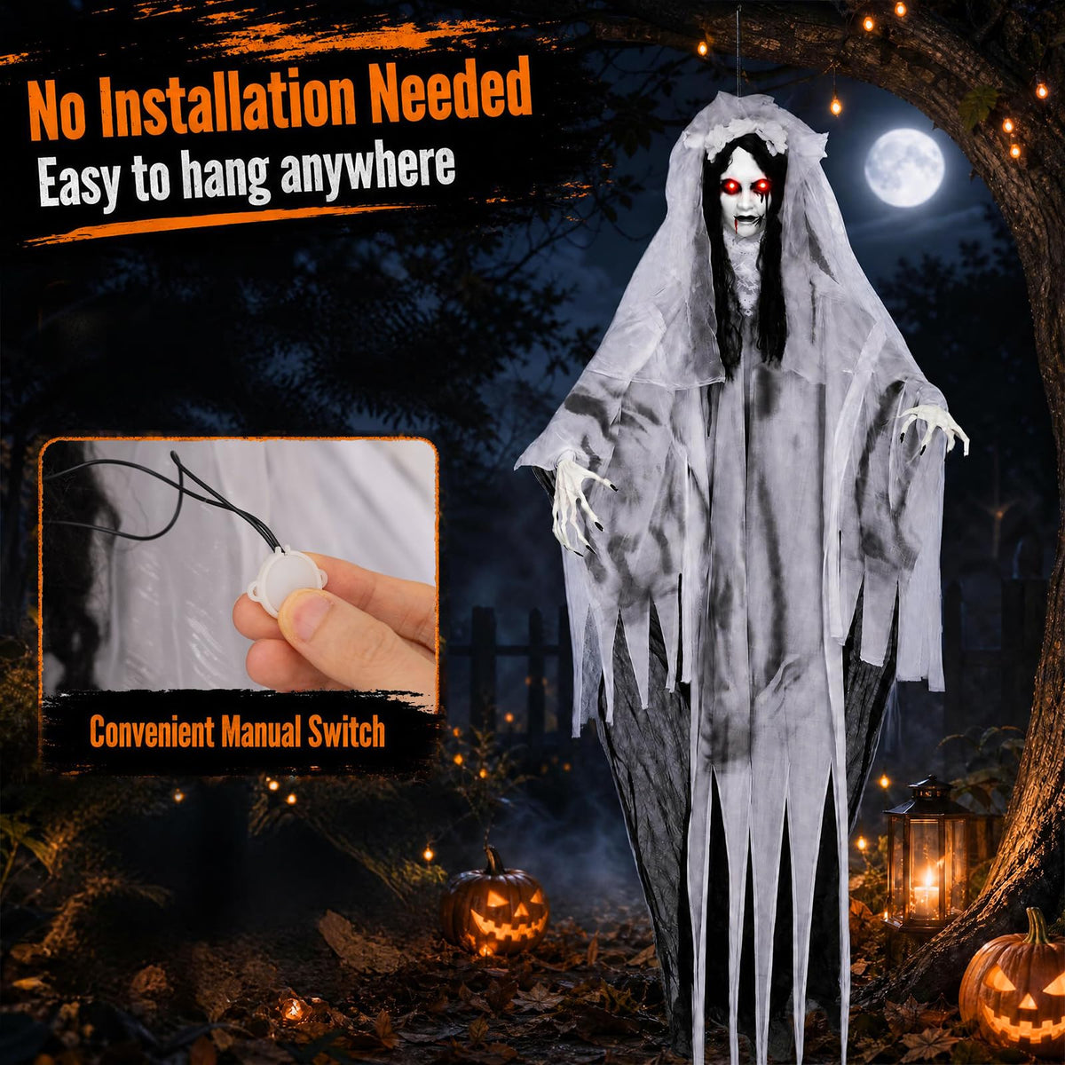 Tangkula 6 FT Animated Halloween Ghost Bride Decoration with Lighted Eyes