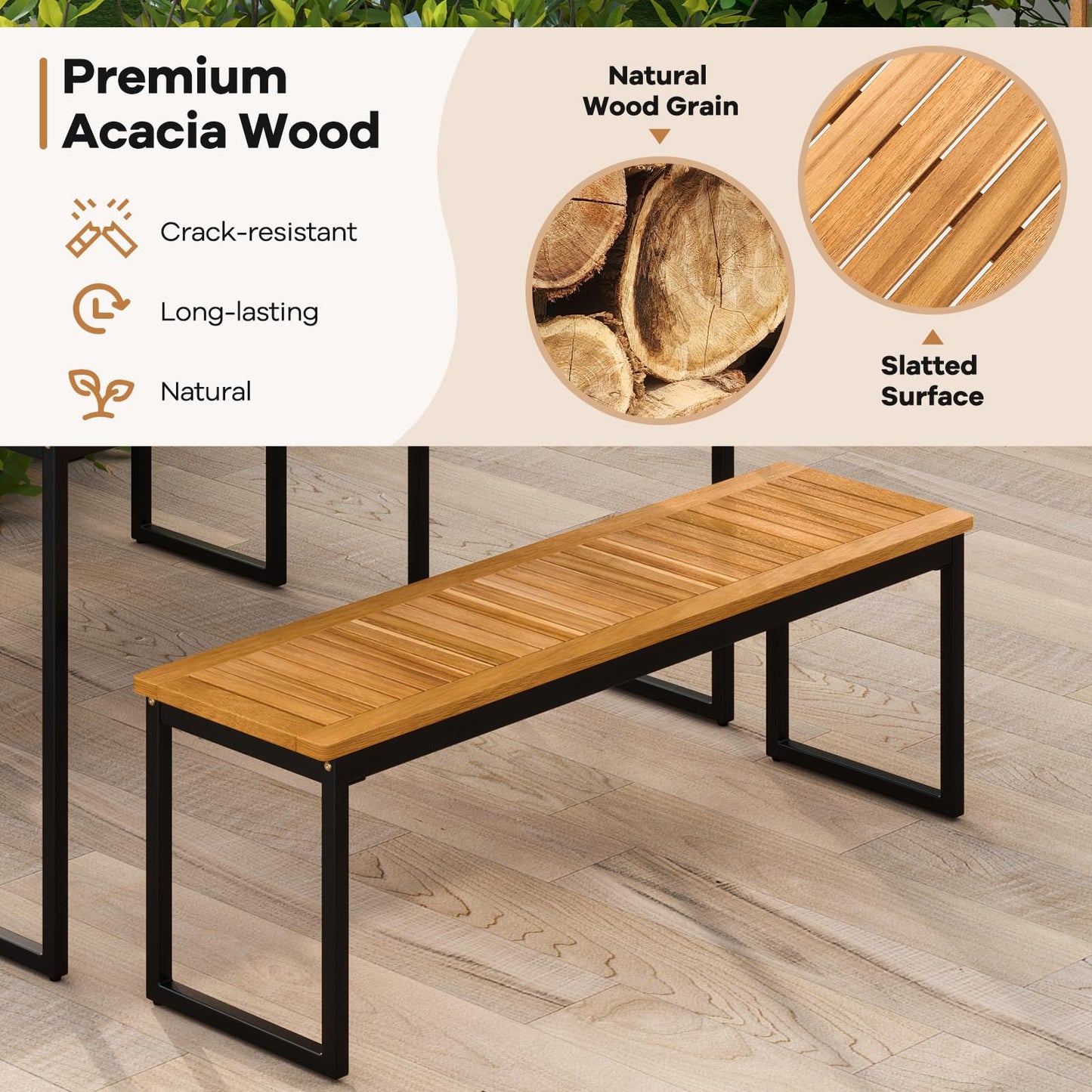 Tangkula 3 Pieces Outdoor Dining Set for 6 People