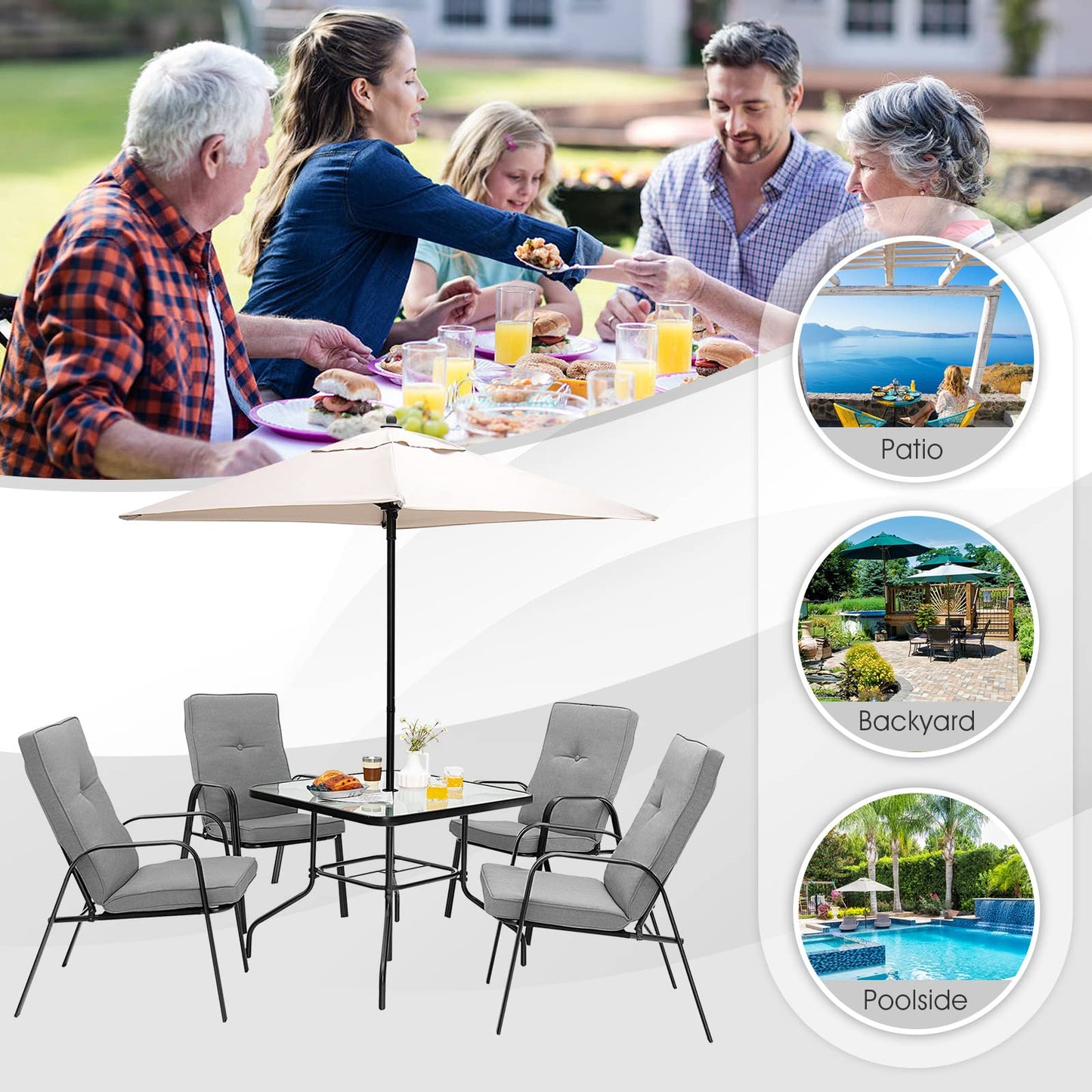Tangkula 6 Pieces Patio Dining Set with Sponge Padded Cushion