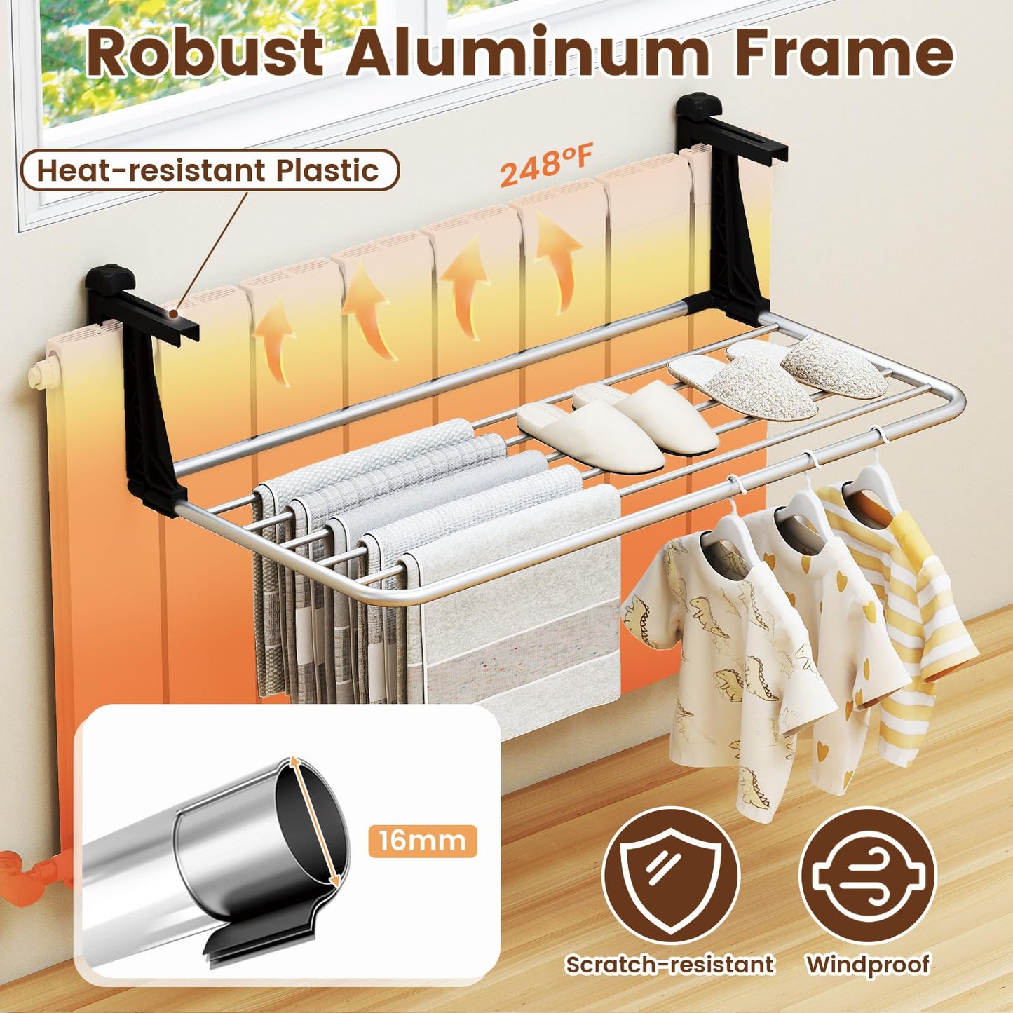 Tangkula Extendable Radiator Clothes Airer with Robust Aluminum Frame for Balcony Railings Windowsill