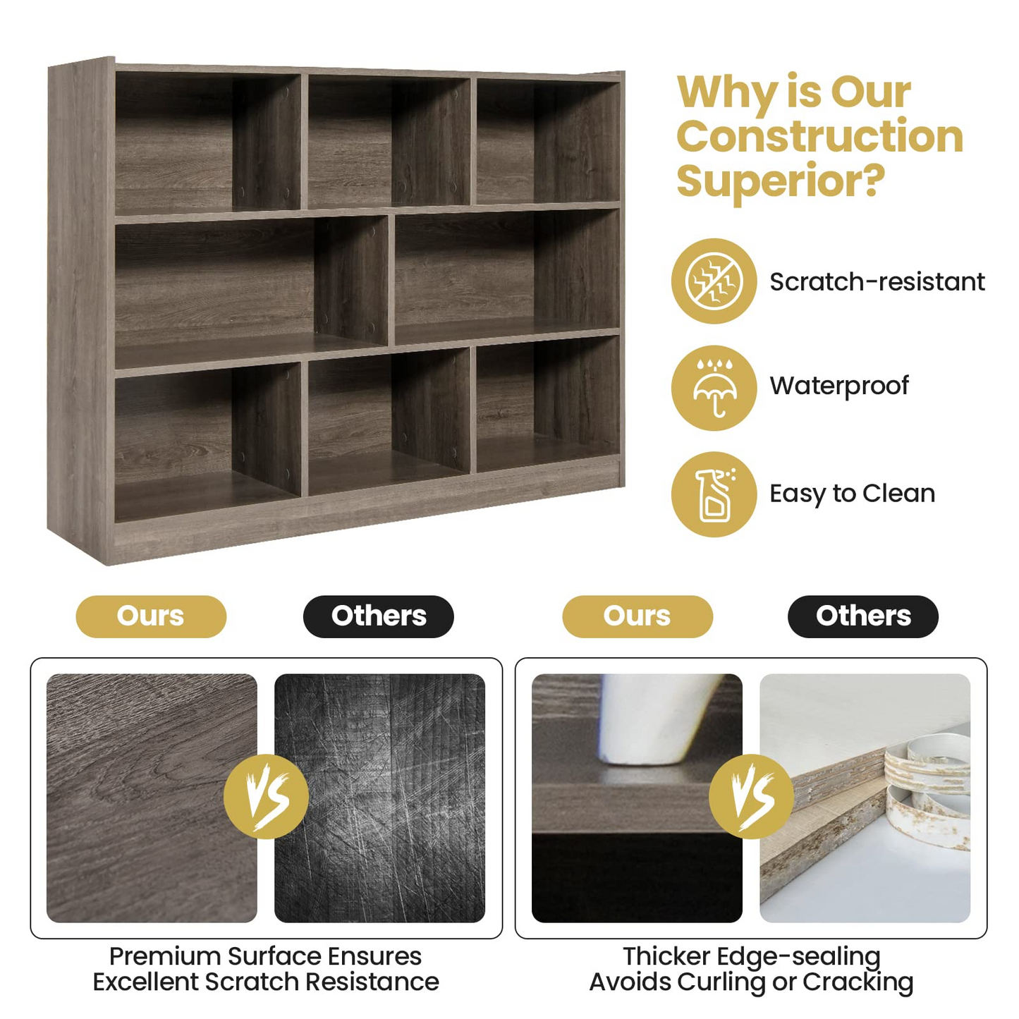 Tangkula 8-Cube Bookcase, Wood 3 Tier Open Storage Bookshelf, Modern Multipurpose Display Cabinet