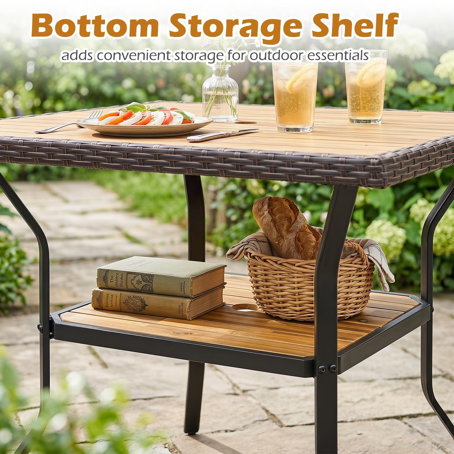 Tangkula 37" Square Wood Patio Dining Table for 4