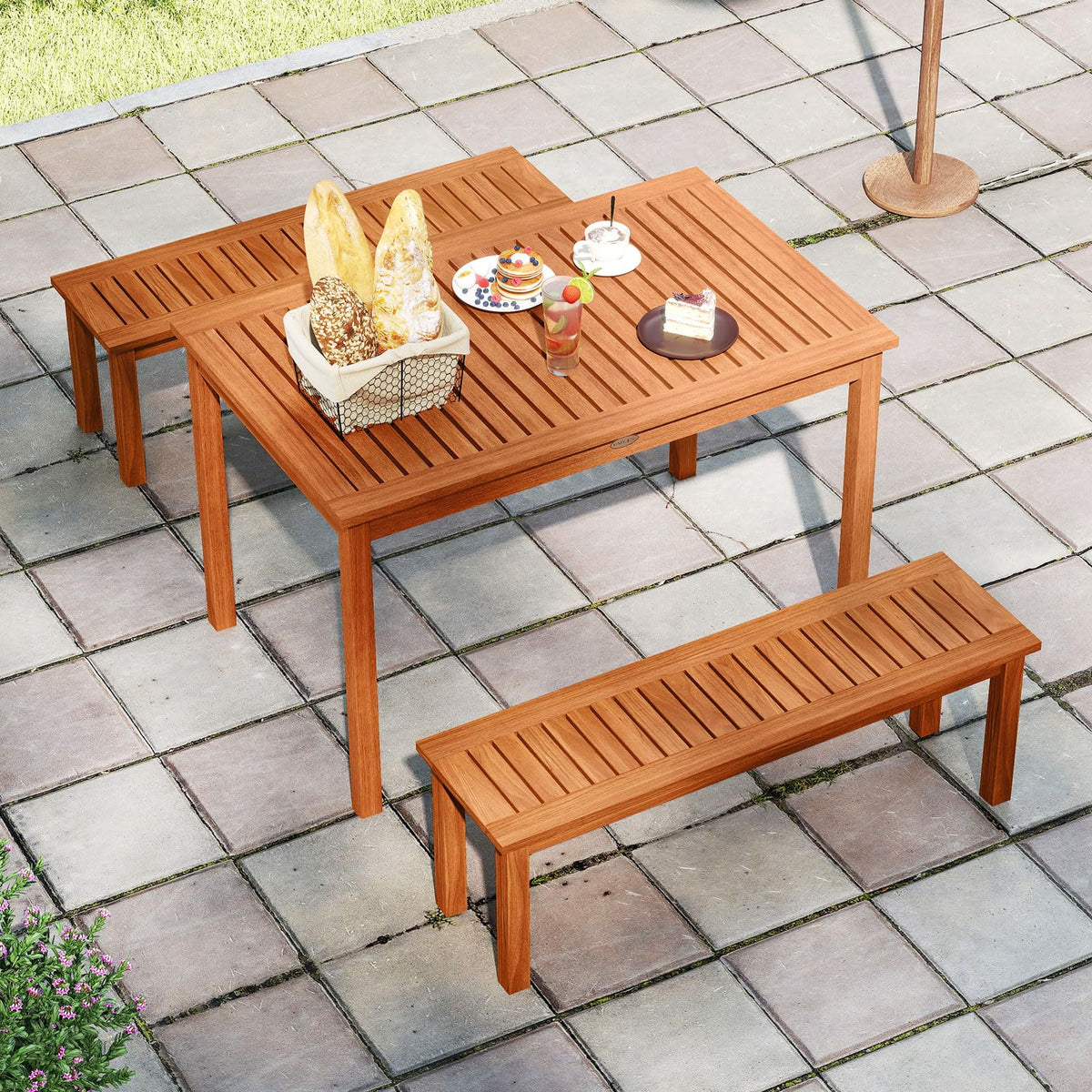 Banc de jardin Tangkula à 2 places sans dossier avec assise à lattes