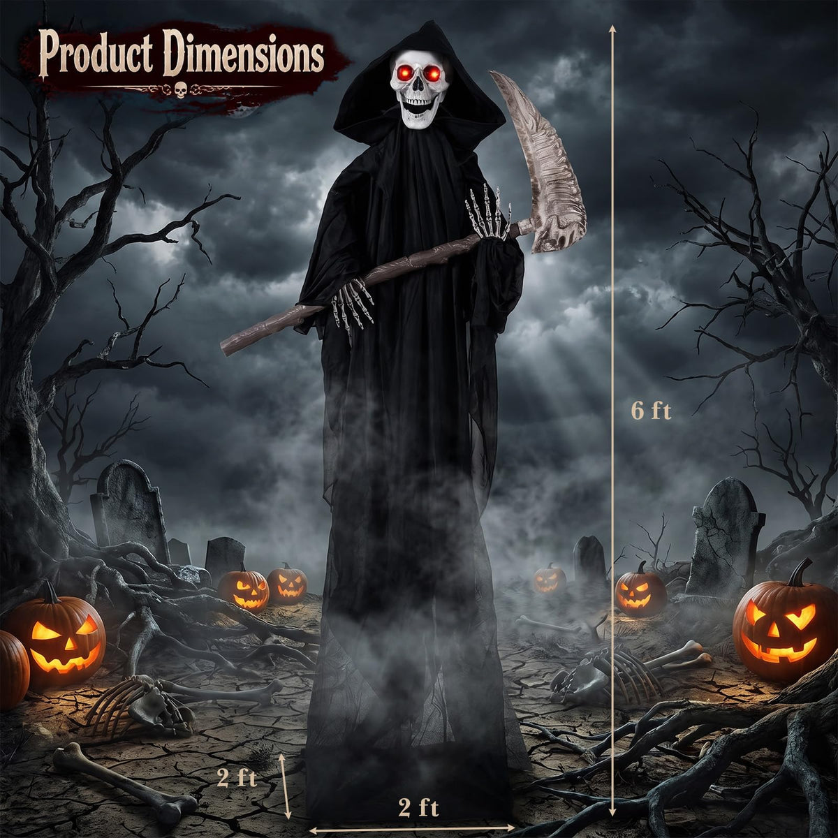Tangkula 6 FT Halloween Animatronics Standing Grim Reaper with Sickle