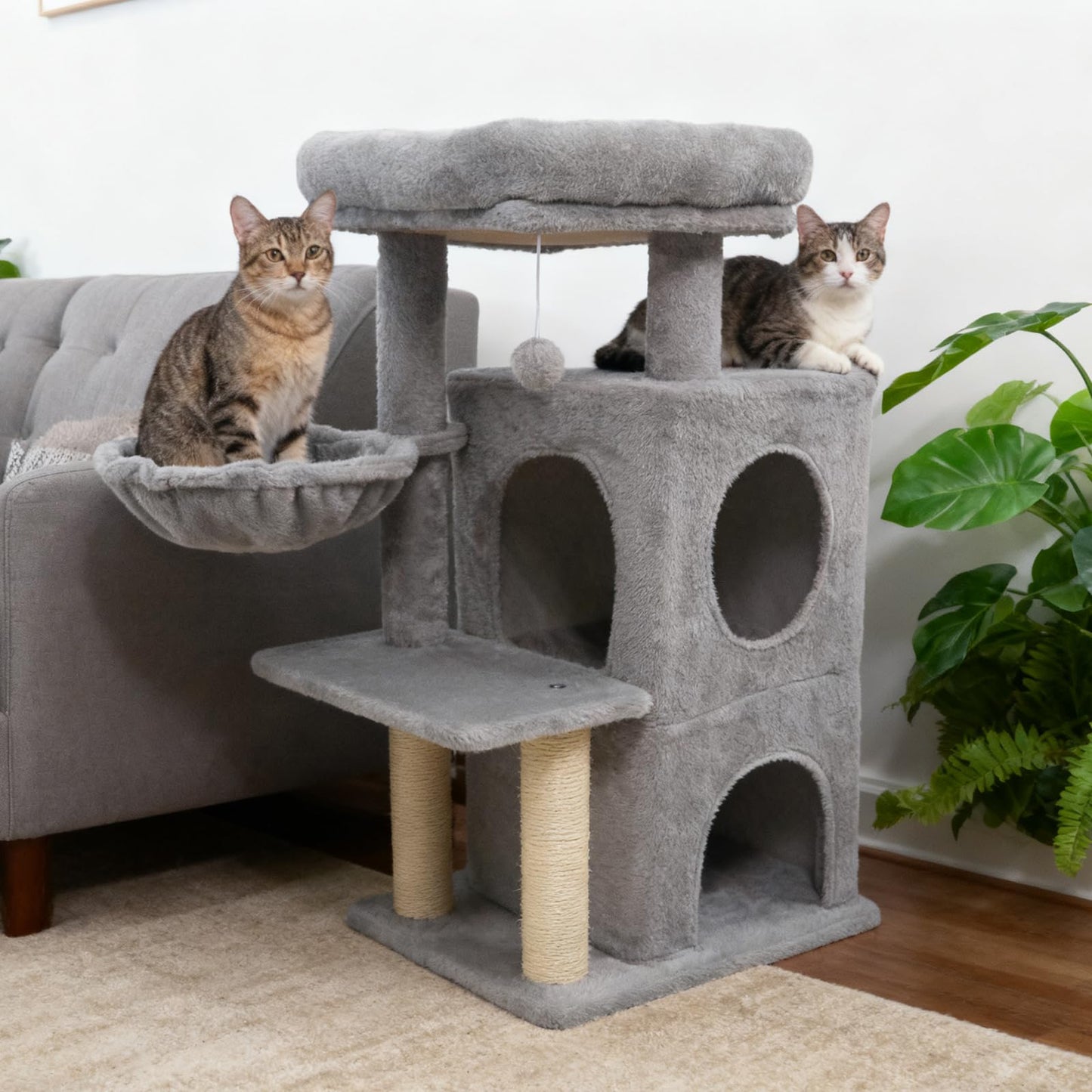Tangkula 33.5 Inch Cute Cat Tower with 2-Tier Large Condo & Sisal Scratching Posts