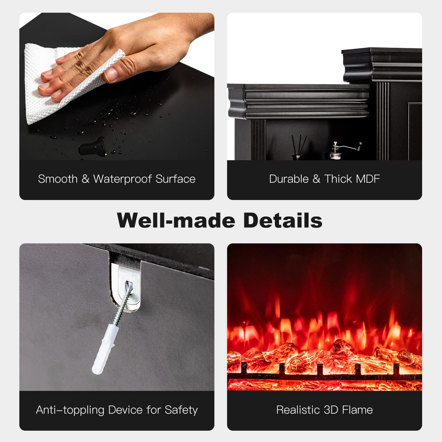 70 Inches Mantel Fireplace, 28.5-Inch Electric Fireplace - Tangkula