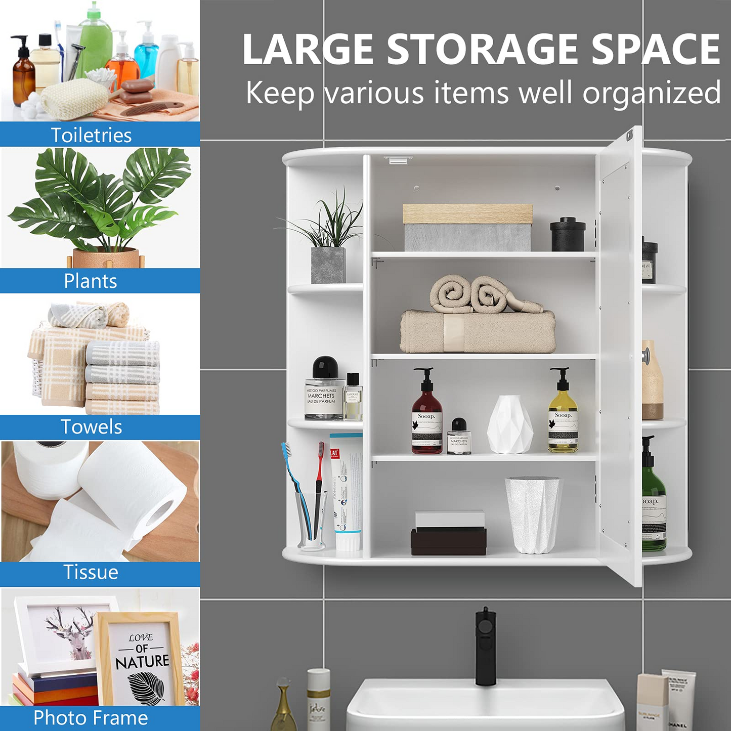 Tangkula Bathroom Medicine Cabinet with Mirror with Mirror, Wall Mounted Bathroom Storage Cabinet