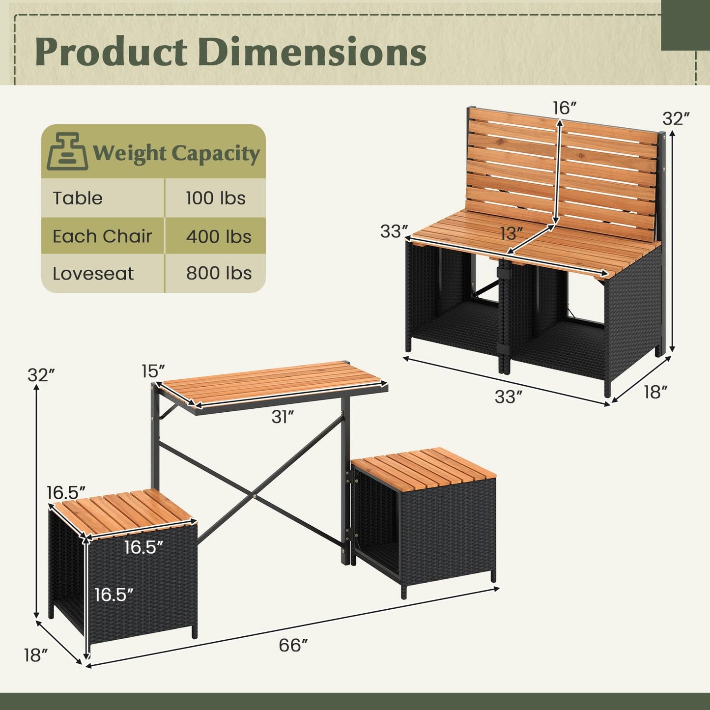 Tangkula 2-in-1 Outdoor Convertible Bench