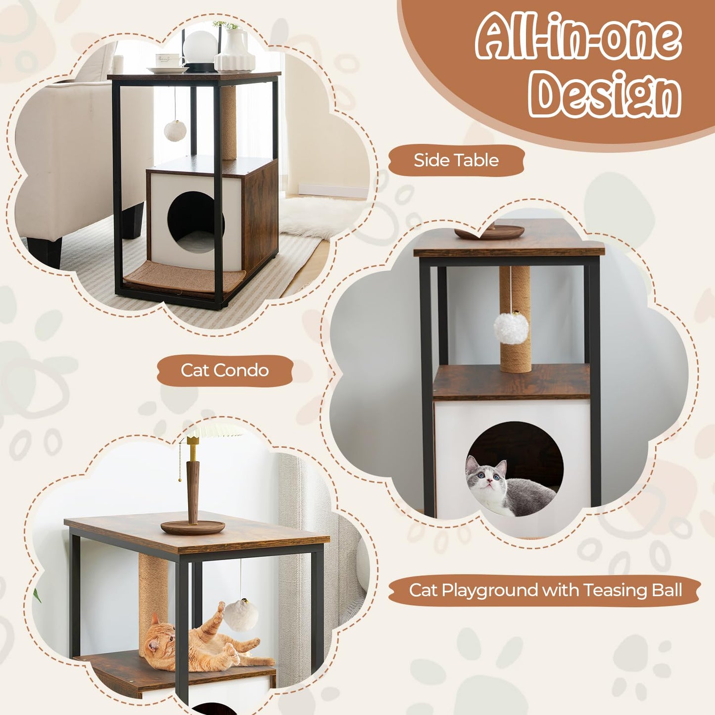 Tangkula Cat Tree End Table, Modern Cat Furniture with Cat Condo