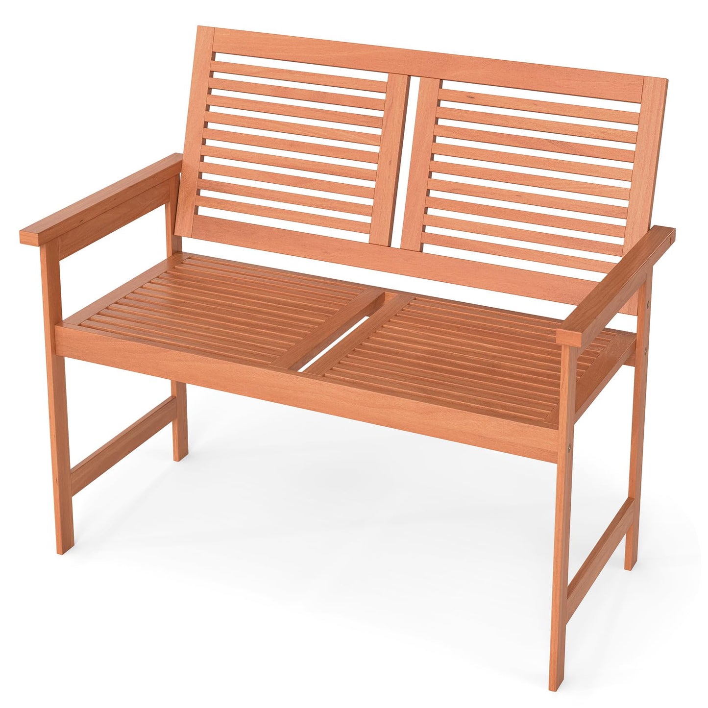 Tangkula Outdoor Wood Bench 2-Person Heavy Duty Patio Loveseat Chair