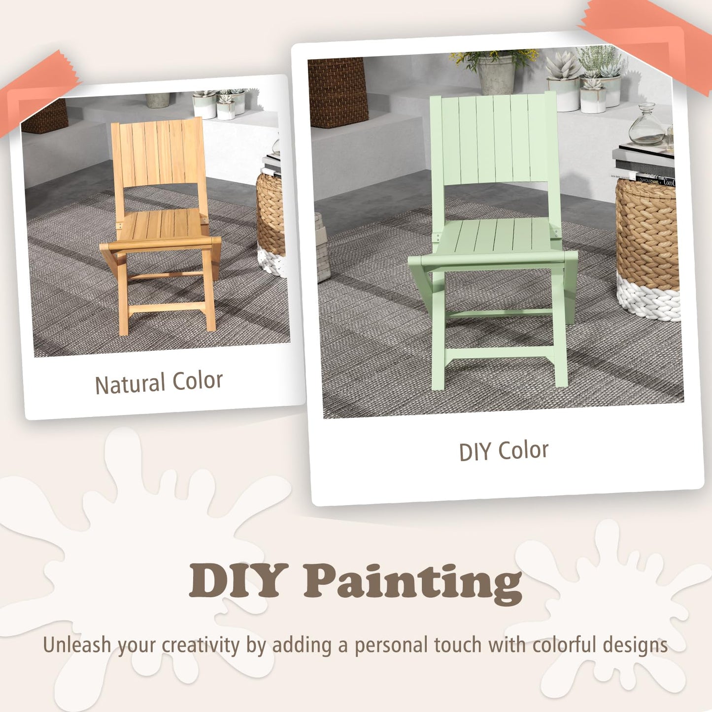 Tangkula 2/4 Pieces Folding Patio Chairs(slat back)