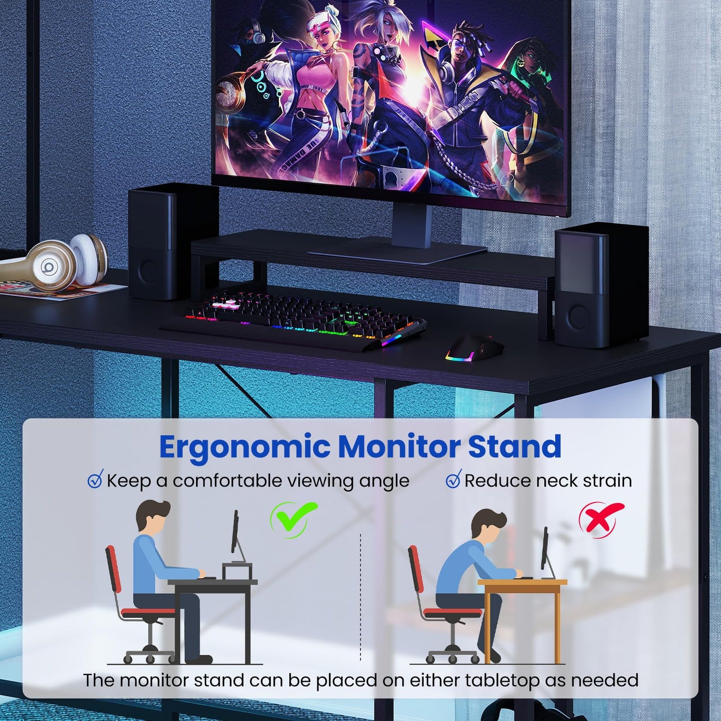 Tangkula L-Shaped Desk with LED Strip & Power Outlets