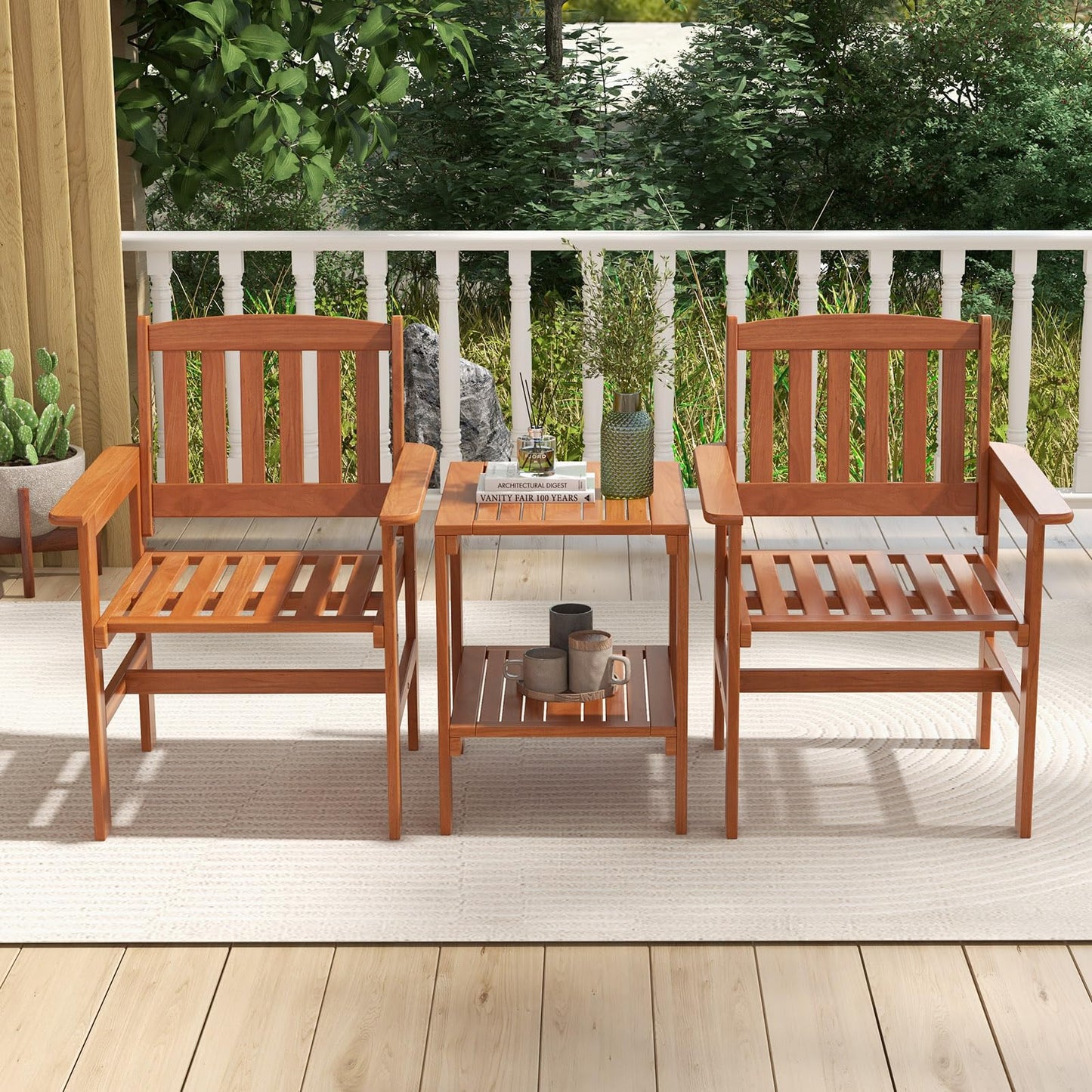 Tangkula Ensemble de conversation 3 pièces pour patio, jardin, piscine, cour arrière, balcon, porche