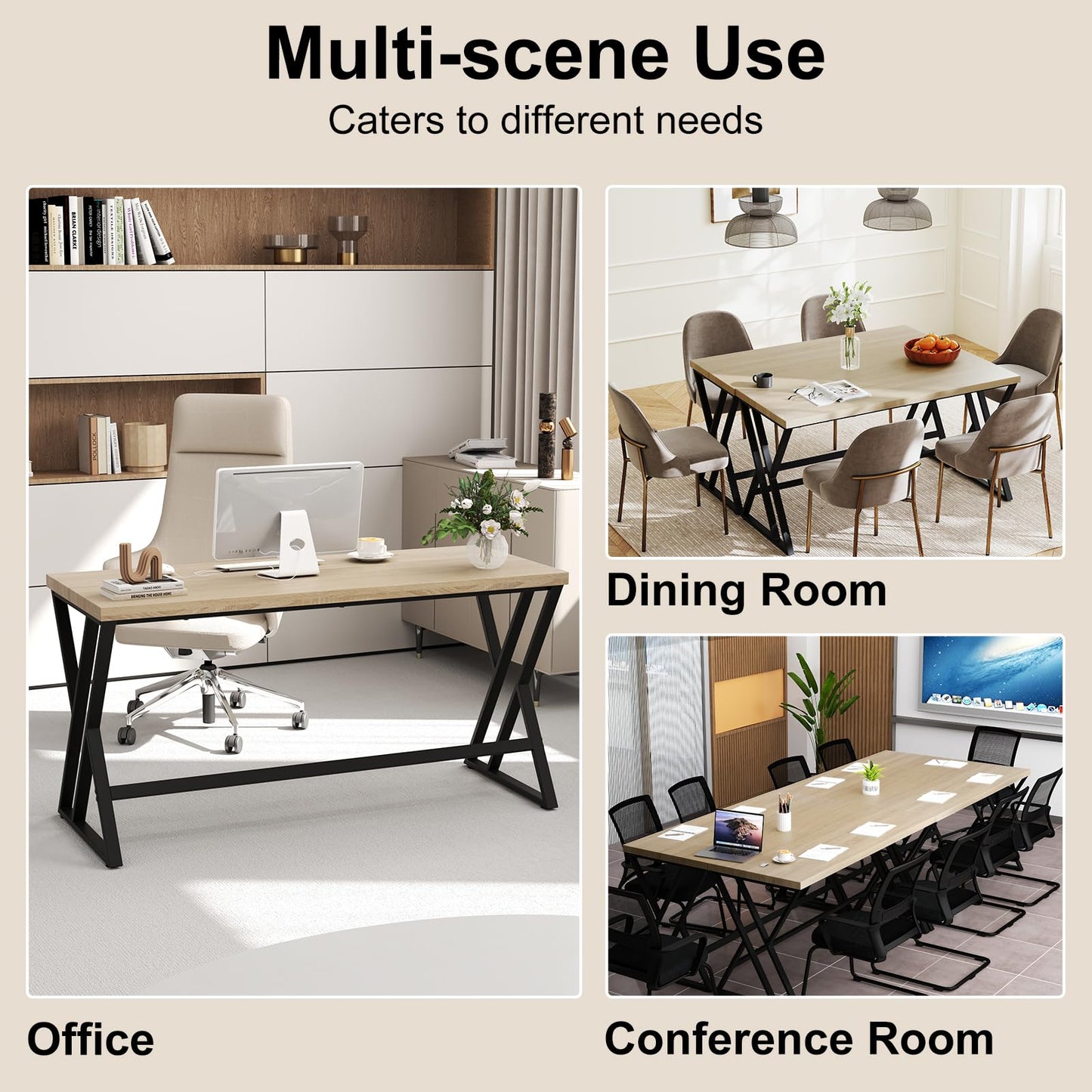 Tangkula 59" Home Office Desk with Heavy-Duty Metal Frame & Crossbar