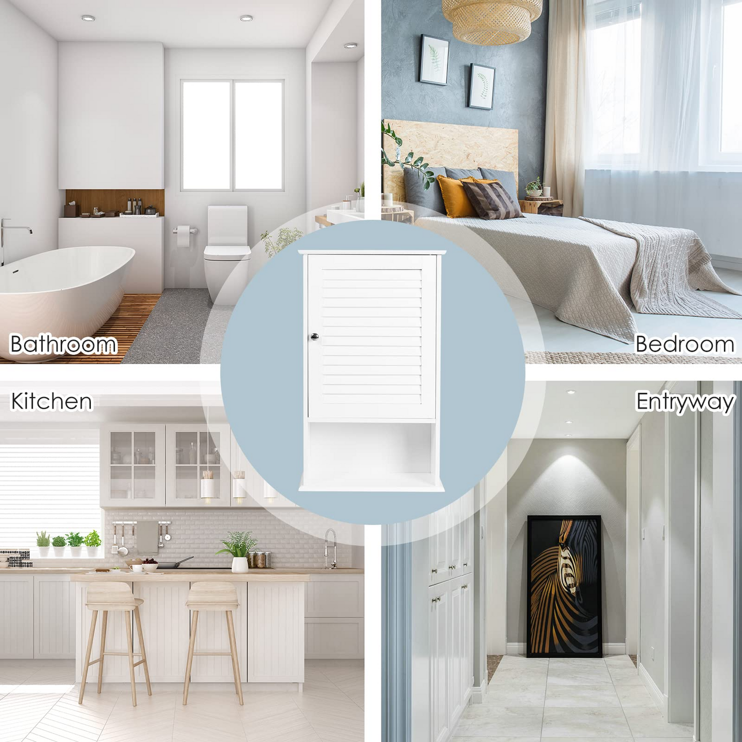 Tangkula Medicine Cabinet, Wall Mounted Bathroom Cabinet Single Door Wooden Bathroom Wall Cabinet with Adjustable Shelf