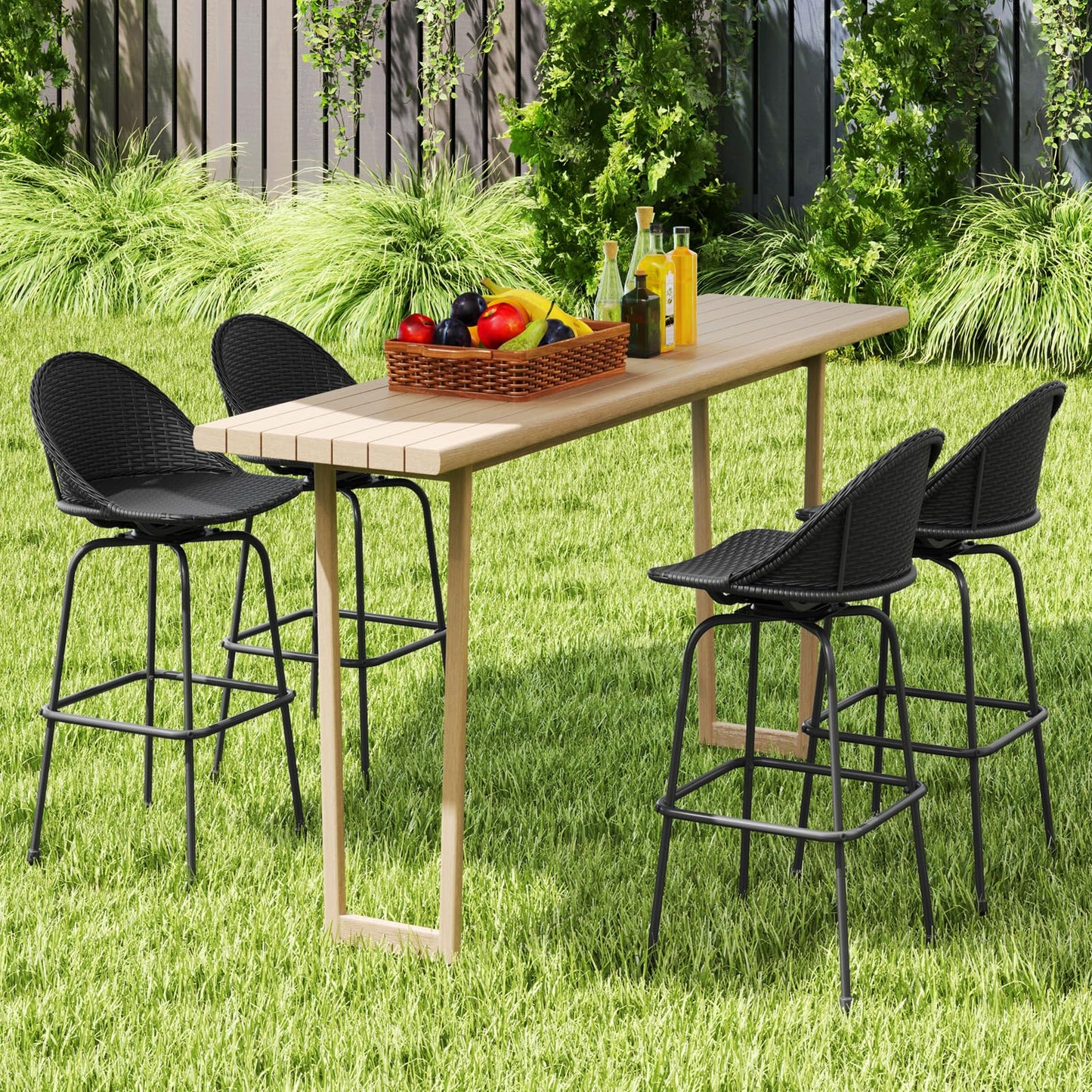 Tangkula Rattan Swivel Barstools Patio Counter Height Chairs