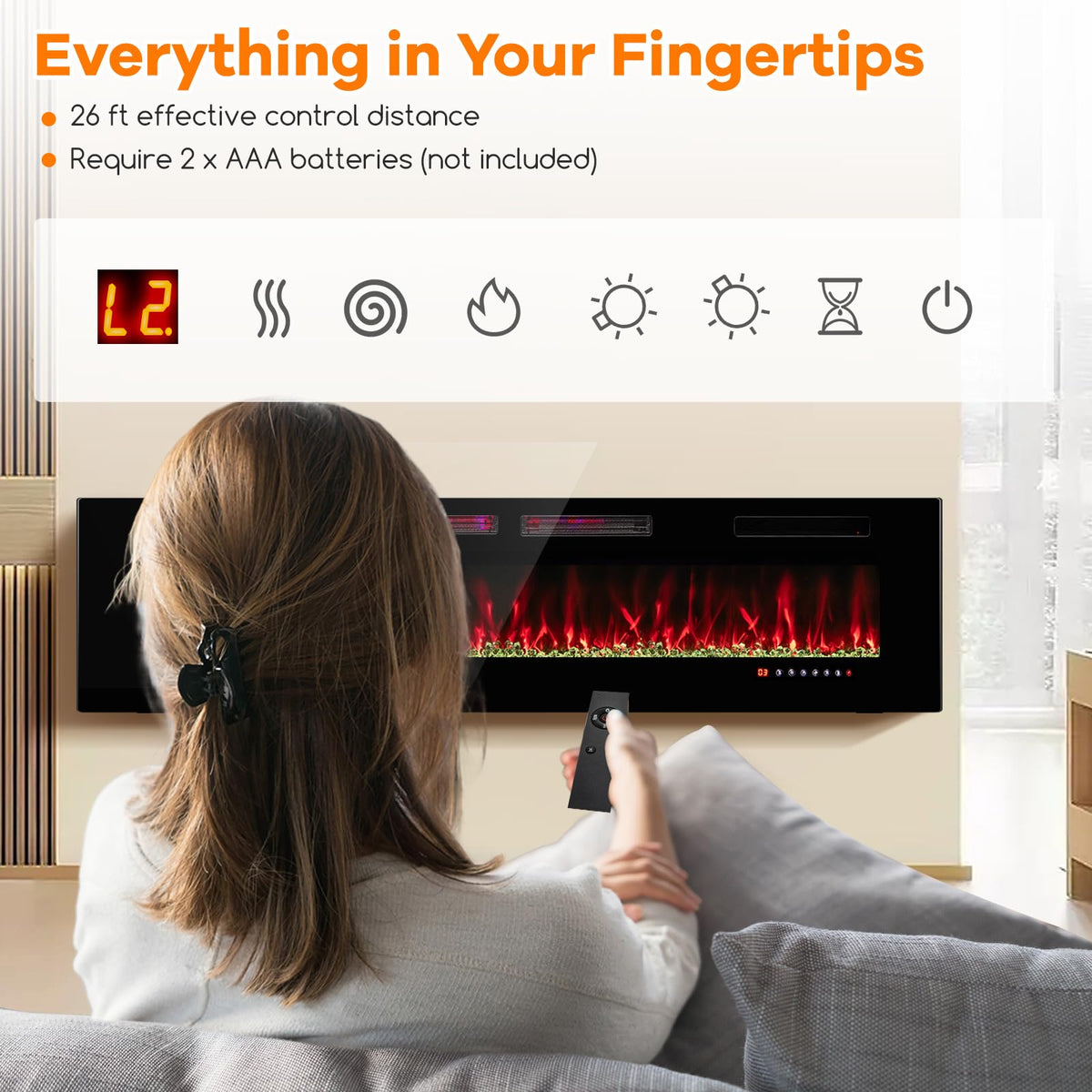 Tangkula 72 Inches Recessed & Wall Mounted WiFi Enabled Electric Fireplace