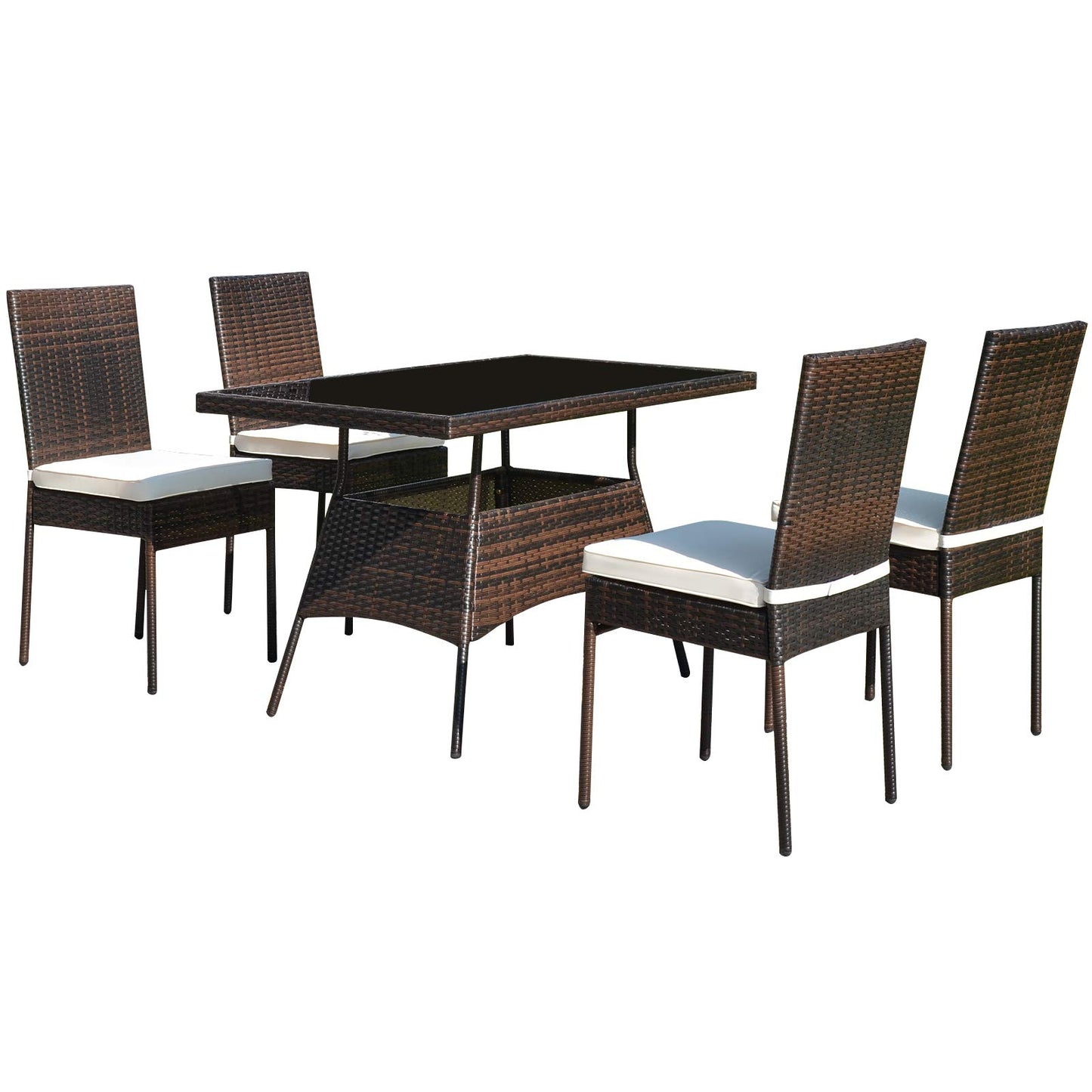 Tangkula 5 Piece Patio Wicker Dining Set for Balcony Patio Garden Poolside