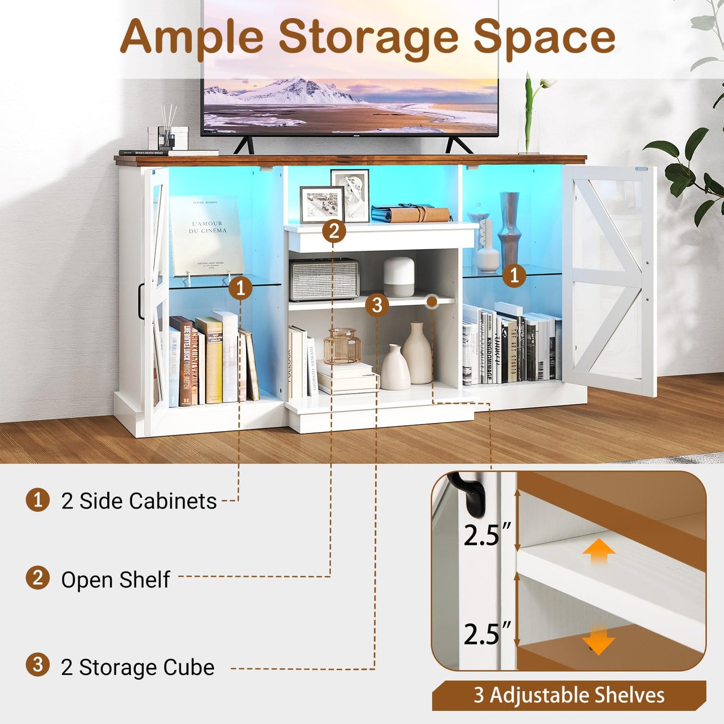 Tangkula Farmhouse LED TV Stand for TV up to 65 Inch