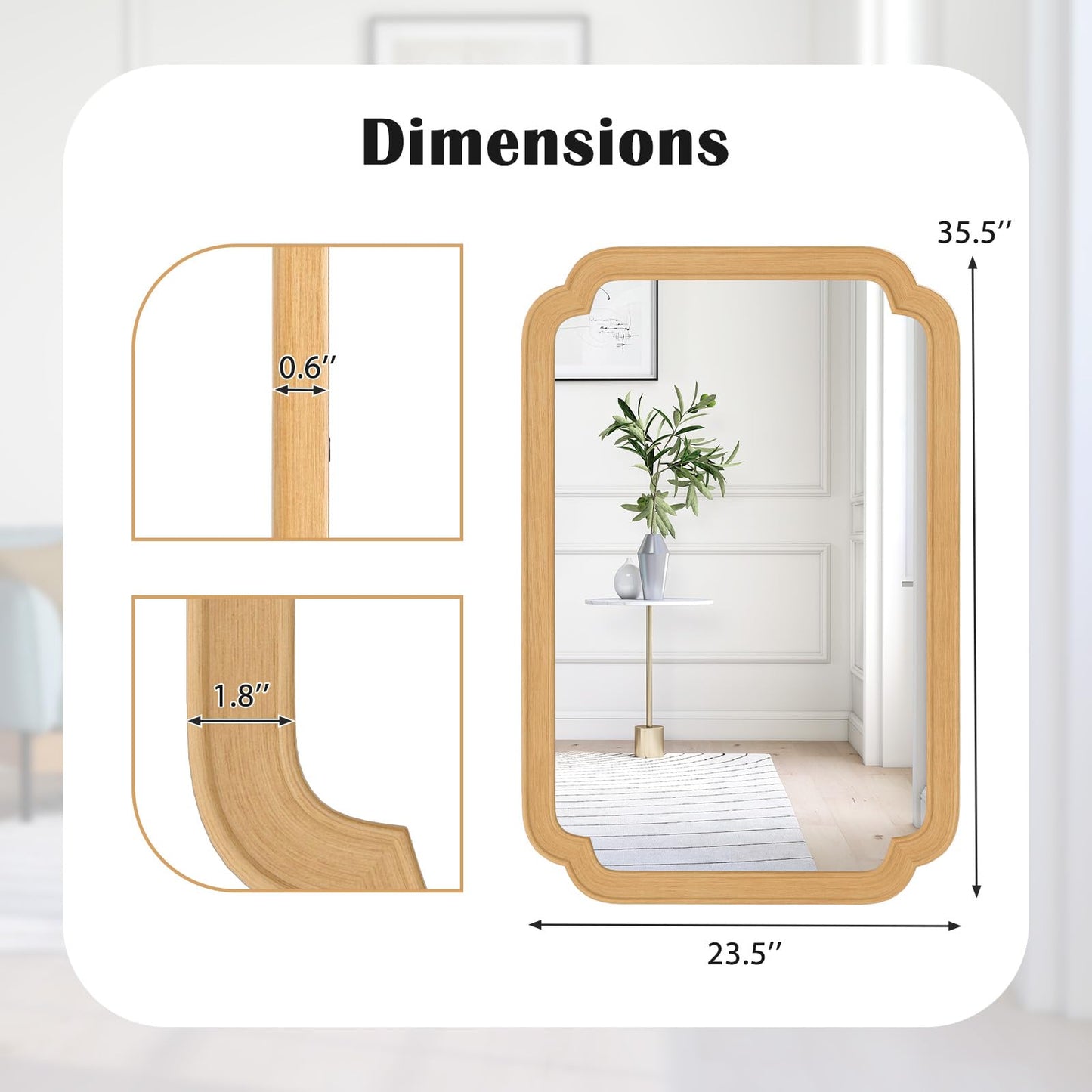 Tangkula Rounded Corner Arch Wall Mirror for Bathroom Living Room Entryway Bedroom