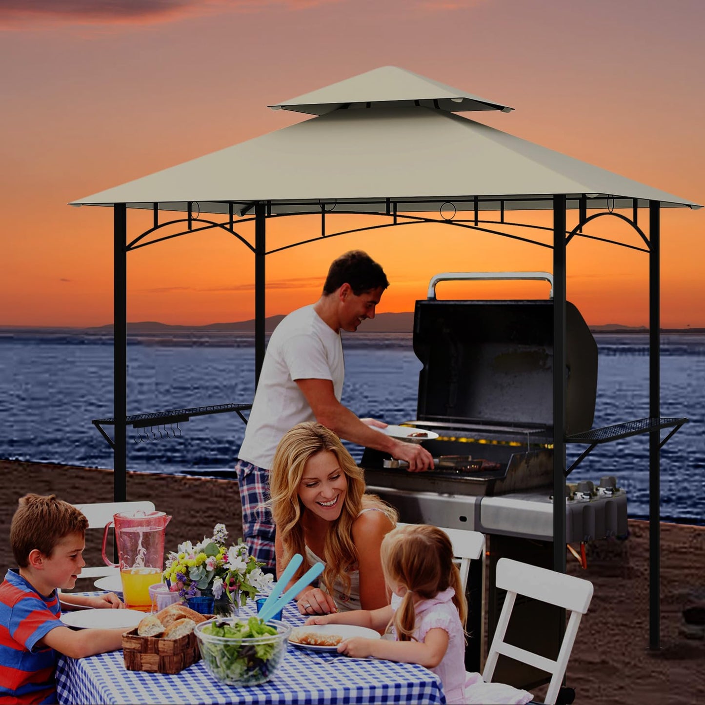 Tangkula 8x5 Ft Grill Gazebo, 2-Tier Barbecue Gazebo with 2 Shelves