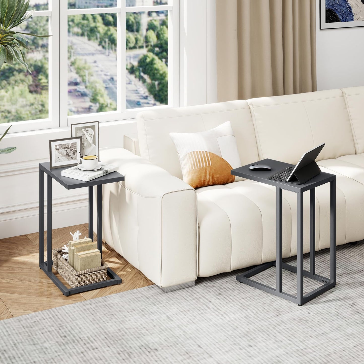 Tangkula C Shaped Side Table for Living Room Bedroom Patio Balcony