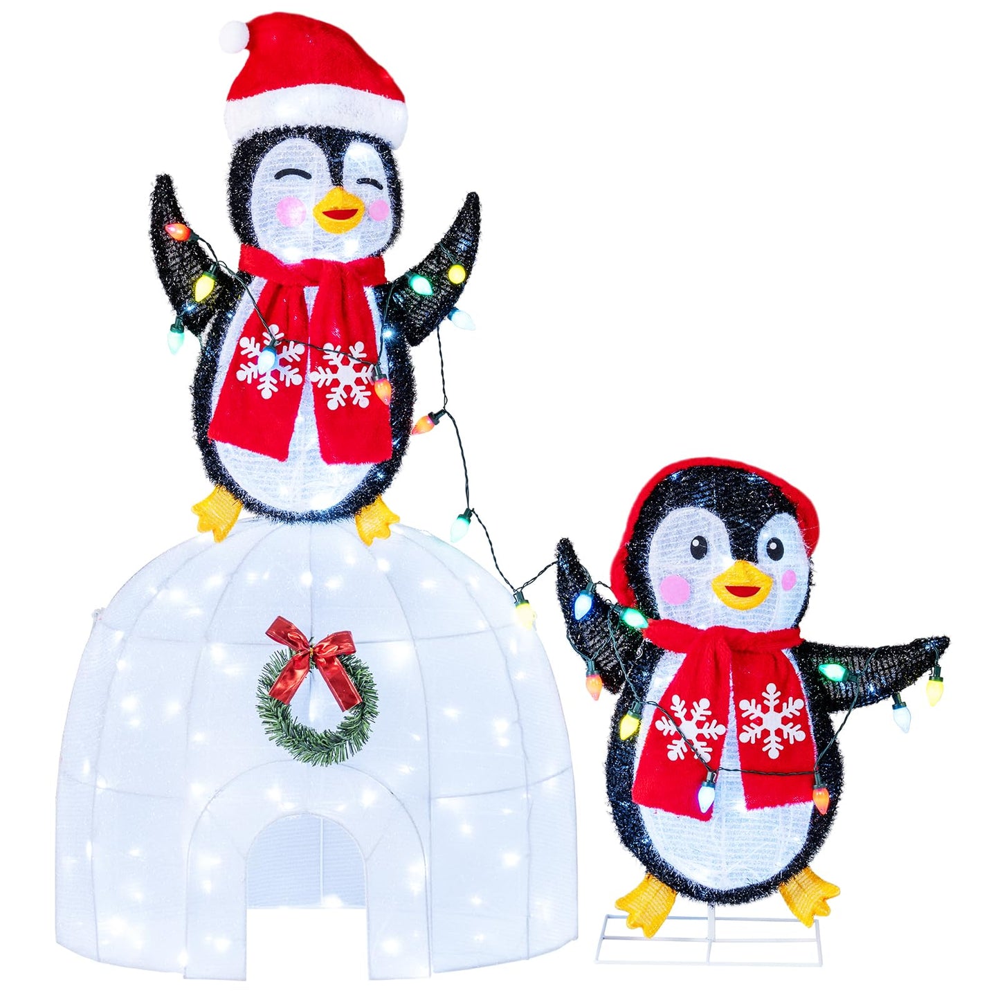 Tangkula Lighted Christmas Penguins & Igloo Decorations