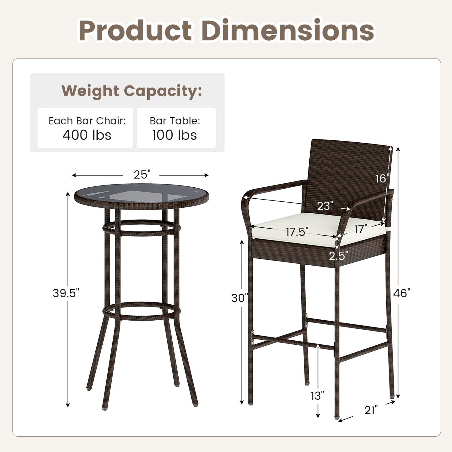 Tangkula 3 Piece Outdoor Bar Set for Porch