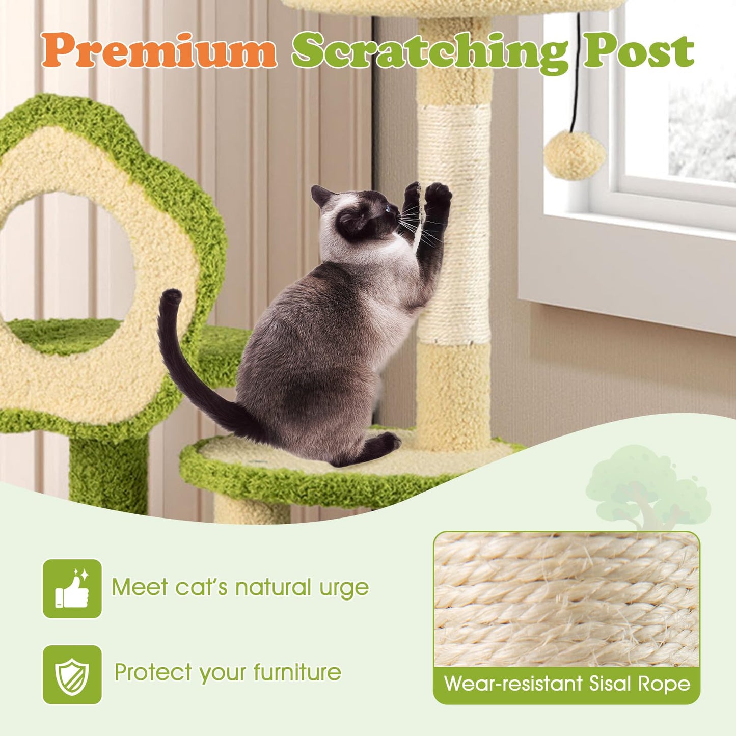 Tangkula 40 Inch Multi-Level Aesthetic Cat Tower with Sisal Scratching Posts
