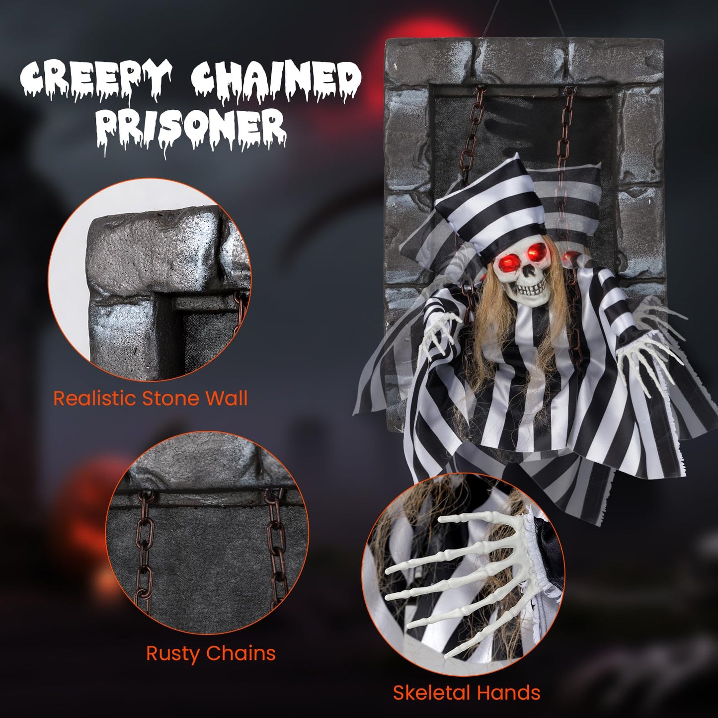 Décoration d'Halloween animée Tangkula, prisonnier crâne suspendu de 45 cm