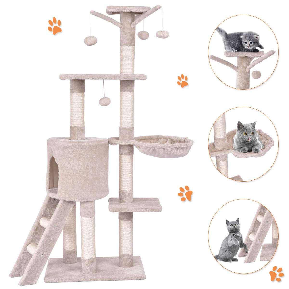 Tangkula 56-inch Cat Tree, Multi-Level Cat Tower Condo with Cat Scratching Post and Ladder