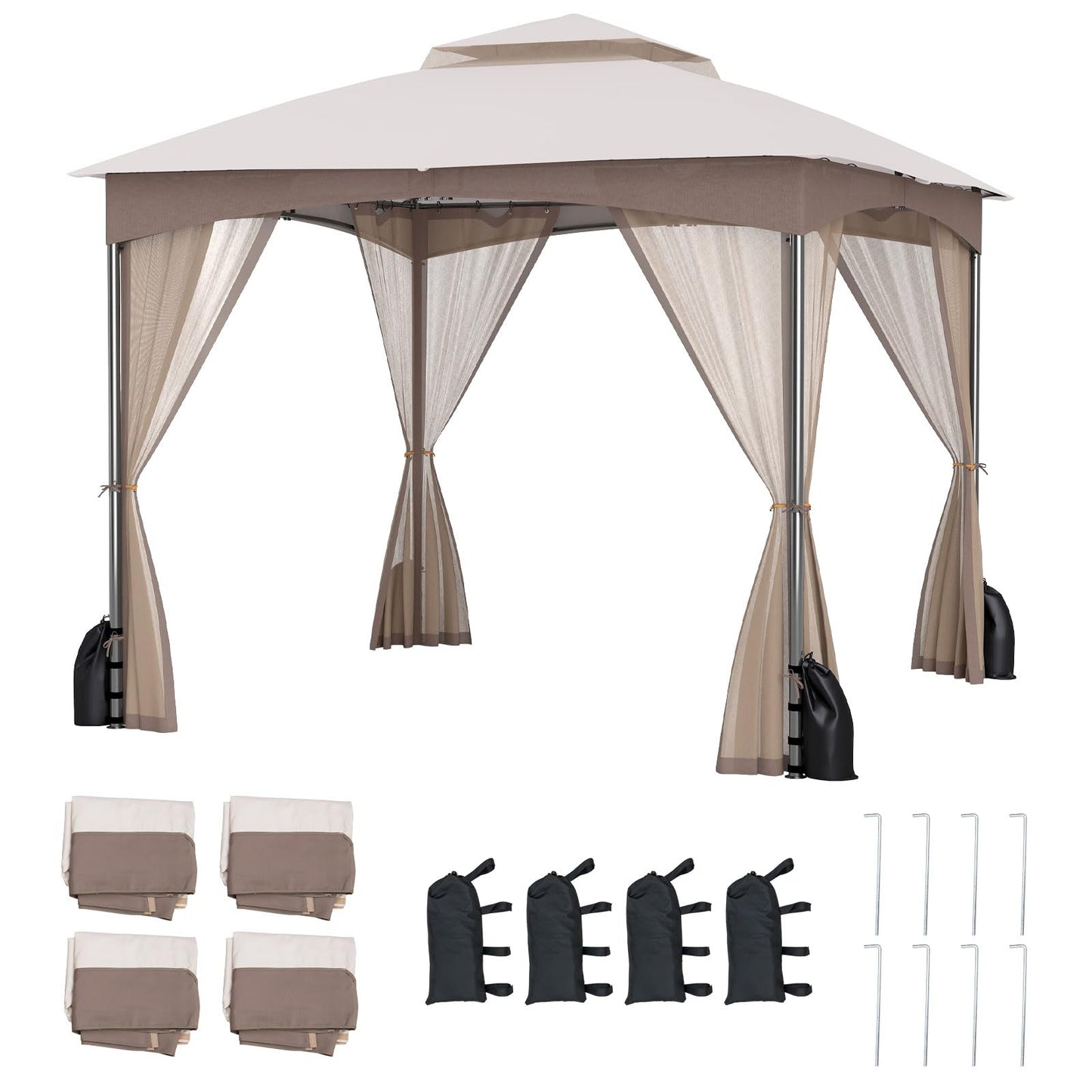 Tangkula 10x10 FT Outdoor Gazebo with Netting for Yard Garden Lawn