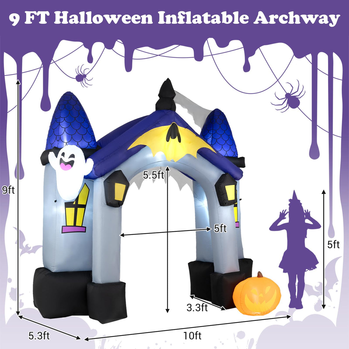 Tangkula 10 FT Halloween Lighted Inflatable Haunted House Castle Archway